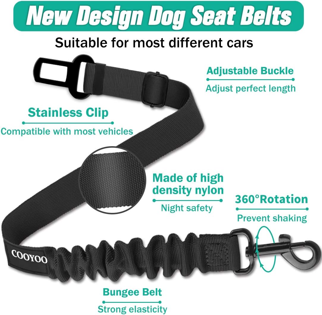 Dog Seat Belt, Durability Retractable Dog Car Harness Adjustable Dog Seat Belt for Vehicle Nylon Pet Safety Seat Belts Heavy Duty & Elastic (1 Pack Black)