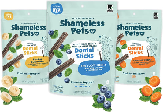 Dental Treats for Dogs, Variety (3-Pack) - Healthy Sticks for Teeth Cleaning & Fresh Breath - Dog Bones Dental Chews Free from Grain, Corn & Soy