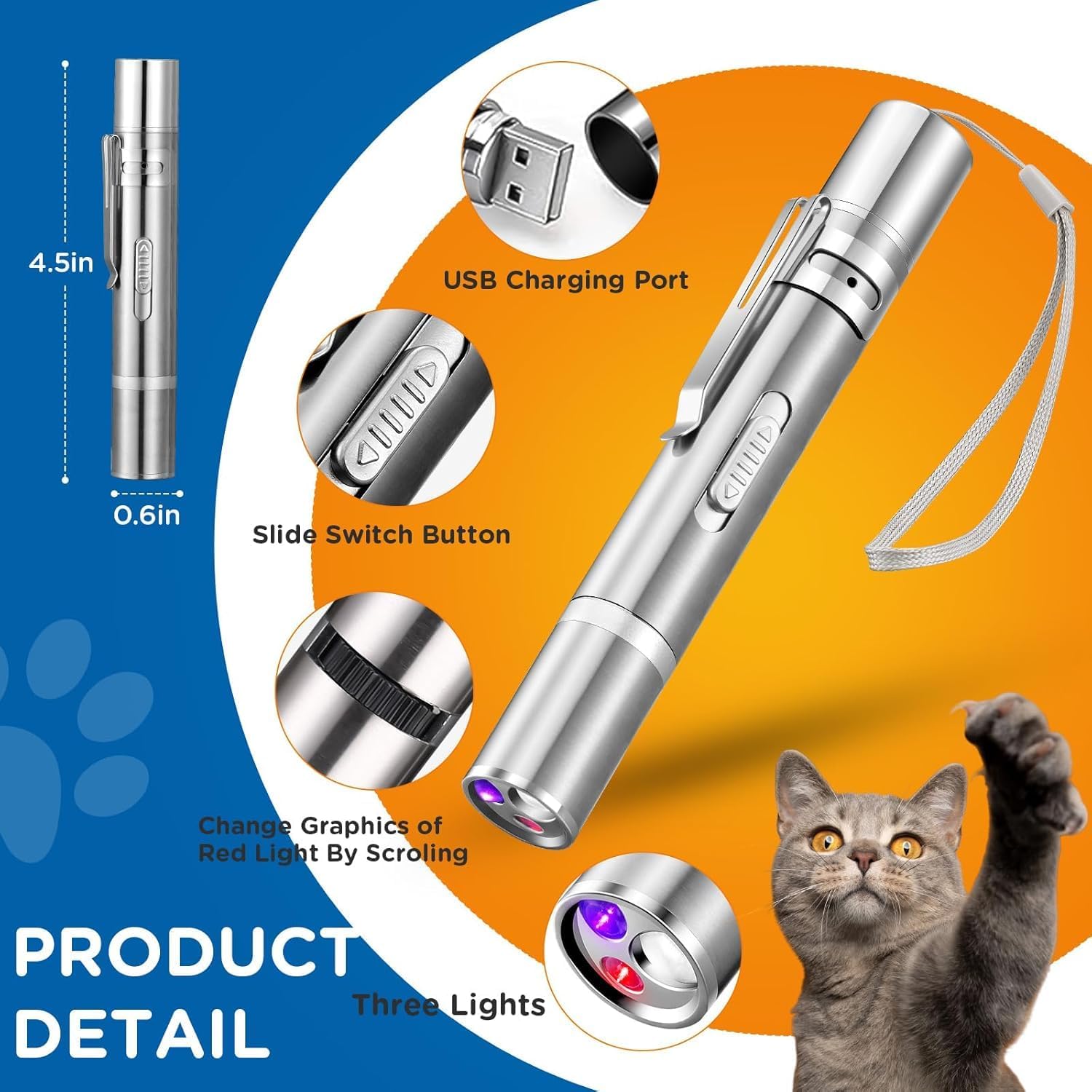 Cat Laser Toy,3-In-1Interactive Cat Toy Automatic Cat Toy with 360° Random Laser & Interactive Feather - 5 Laser Patterns, USB Rechargeable Motion Activated