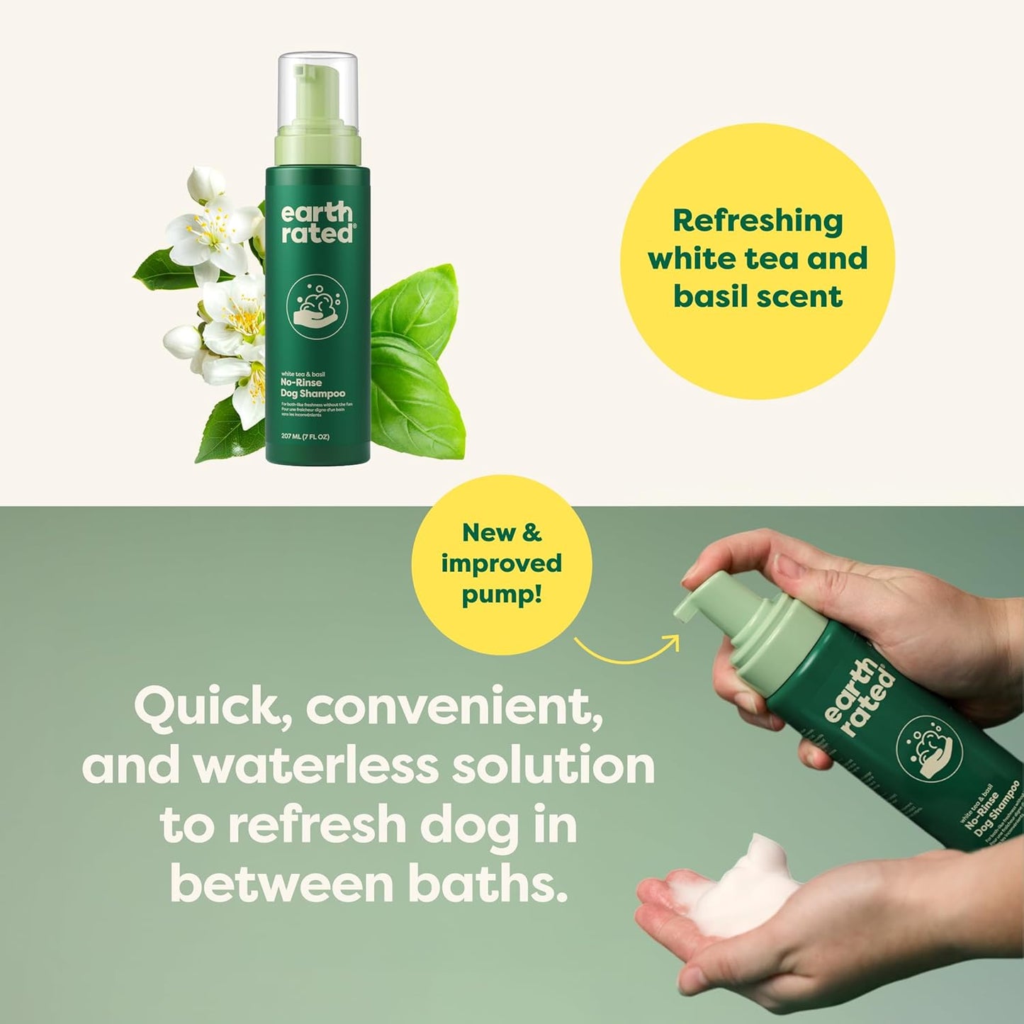 Waterless Dog Shampoo & Conditioner, Convenient No-Rinse Wash for Cleaning, Conditioning & Detangling, for All Coat Types, Refreshing White Tea and Basil Scent, 7 Oz