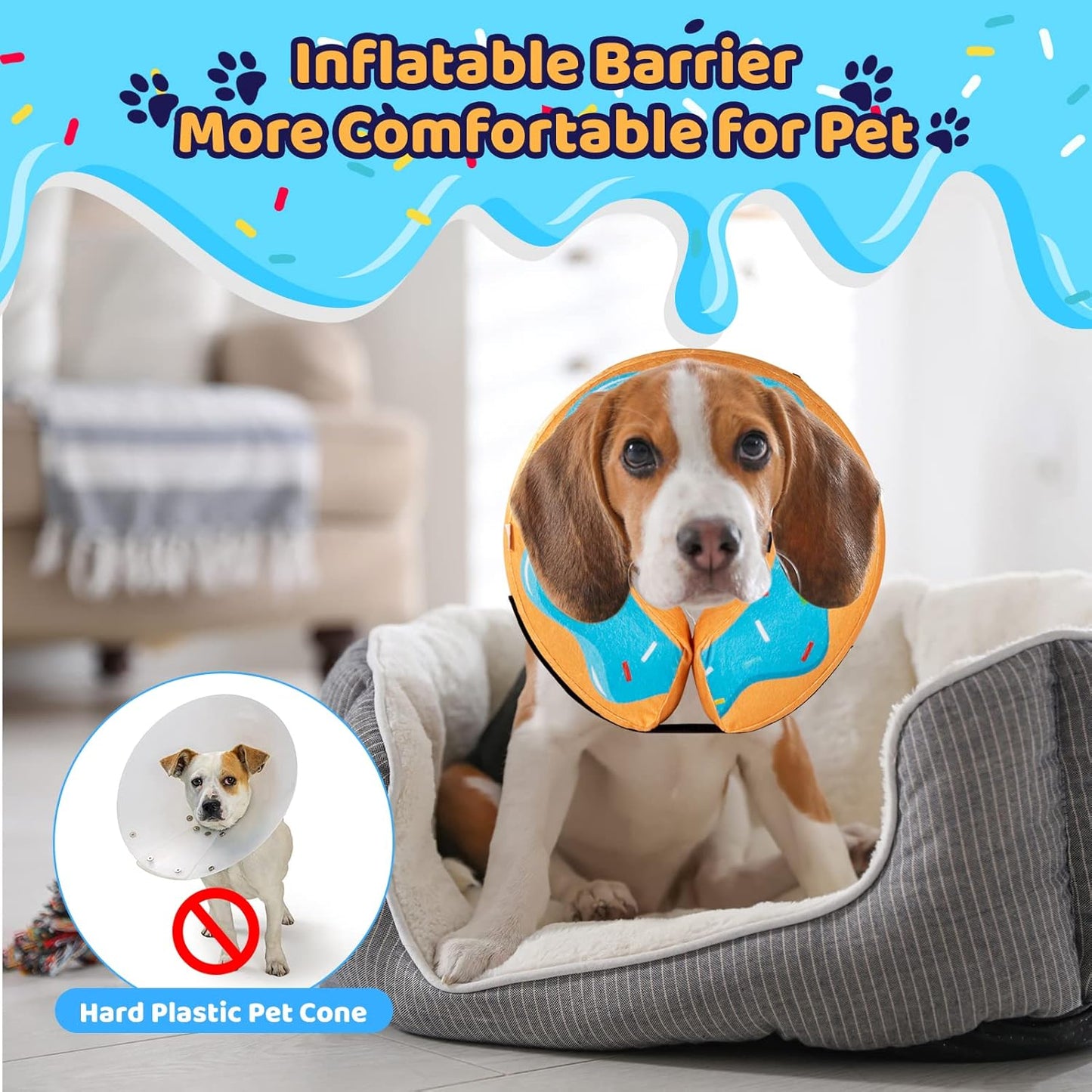 Donut Inflatable Collar for Dogs and Cats, Soft Recovery Dog Cone after Surgery, Protective Pet Neck Cone for Small, Medium, Large Dogs, Not Block Vision (Blue, M)