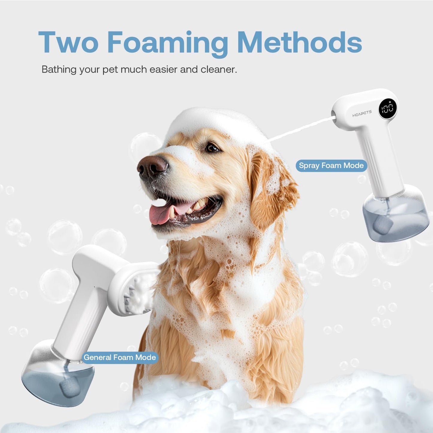 Electric Dog Shampoo Dispenser with Shampoo Brush, Shampoo Foamer for Dogs Bathing, Massaging and Grooming, Two Foaming Modes, Rechargeable Dog Foam Sprayer for Short and Long Haired Pet