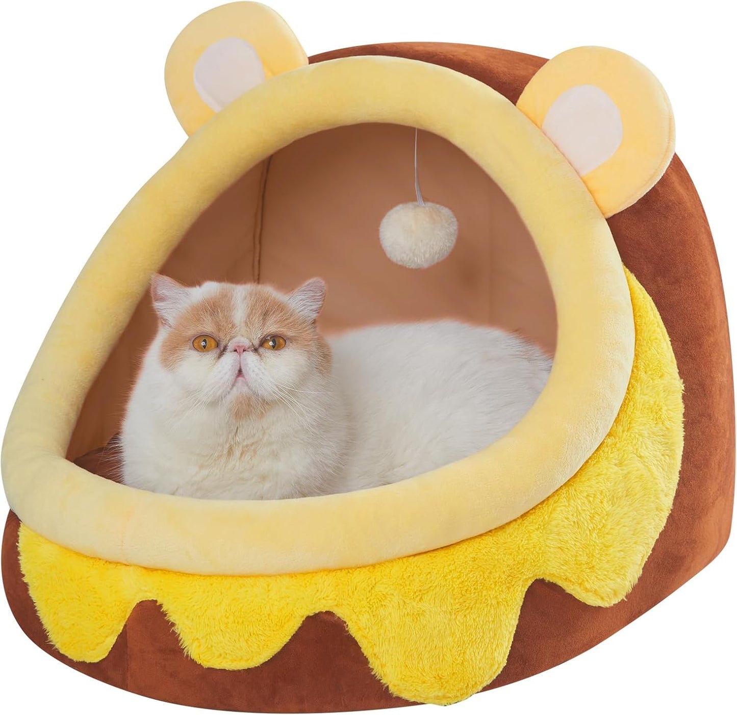 Cute Cat Bed for Indoor Cats, Warm Soft Cave Fit for Cat up to 16 Lb and Puppy, Honeypot, M