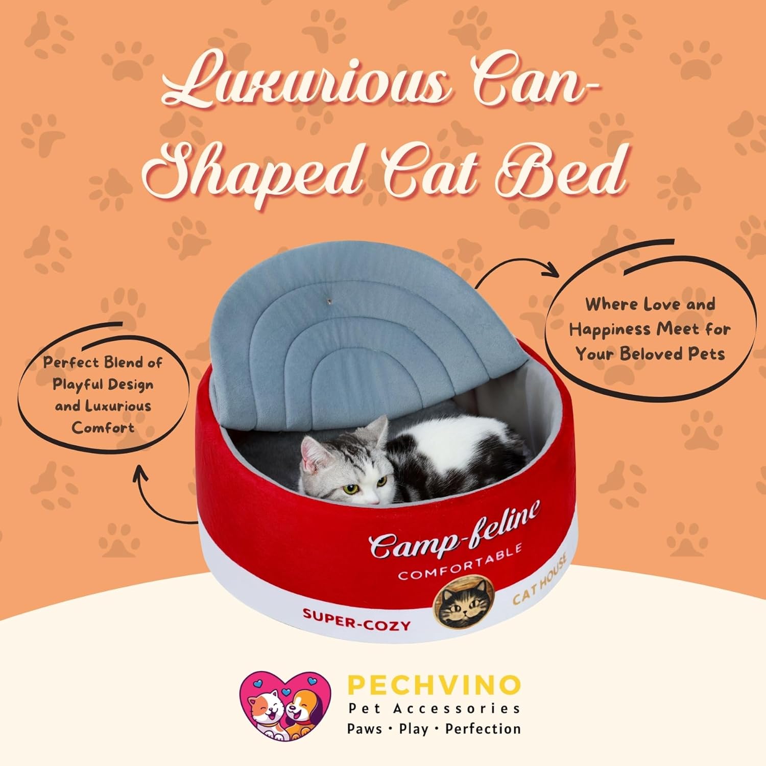 Soup Can-Shaped Cat Bed with Privacy Cover - Comfortable Cushion for Cats & Small Dogs