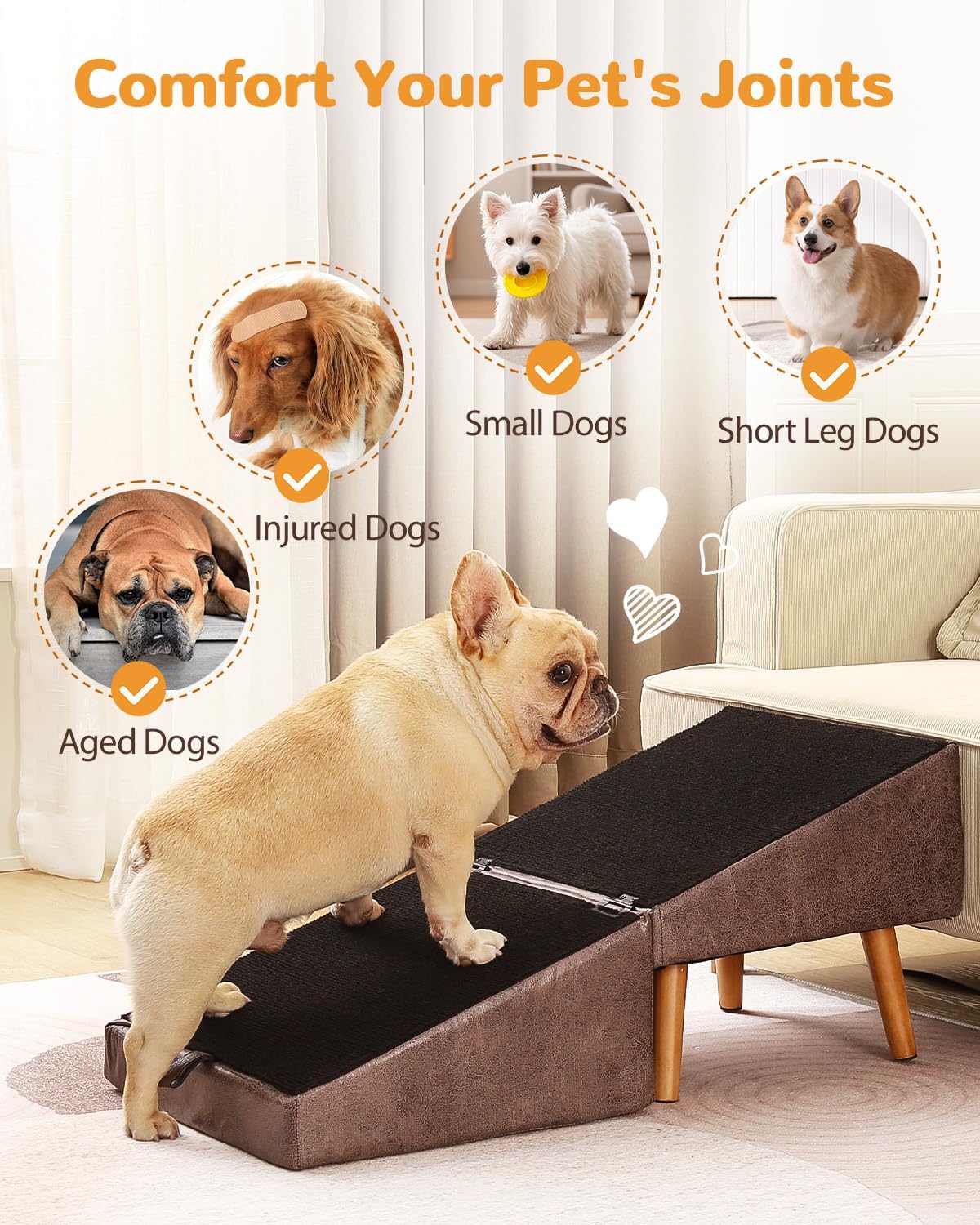 Dog Stairs for Small Dogs and Cats, Dog Ramp for Couch and Bed, Foldable 2-In-1 Wooden Pet Steps for Puppy, Split Ottoman Design