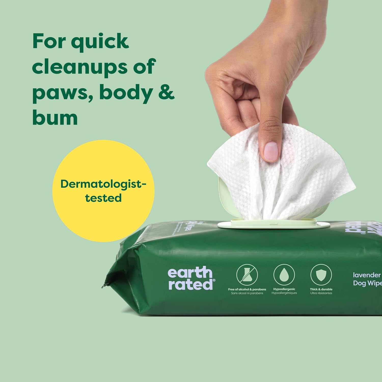 Dog Wipes, Hypoallergenic, Cleaning and Hydrating, for Grooming Paws, Body and Butt, Lavender Scented, 100 Count