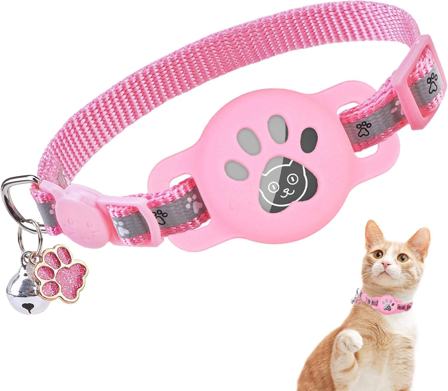 Airtag Cat Collar with Bells, Upgraded Safety Elastic Cat Collar with Airtag Cat Collar Holder, Anti-Lost Cat Collars for Girl Boy Cats, Anti-Suffocation Kitty Puppy Collars