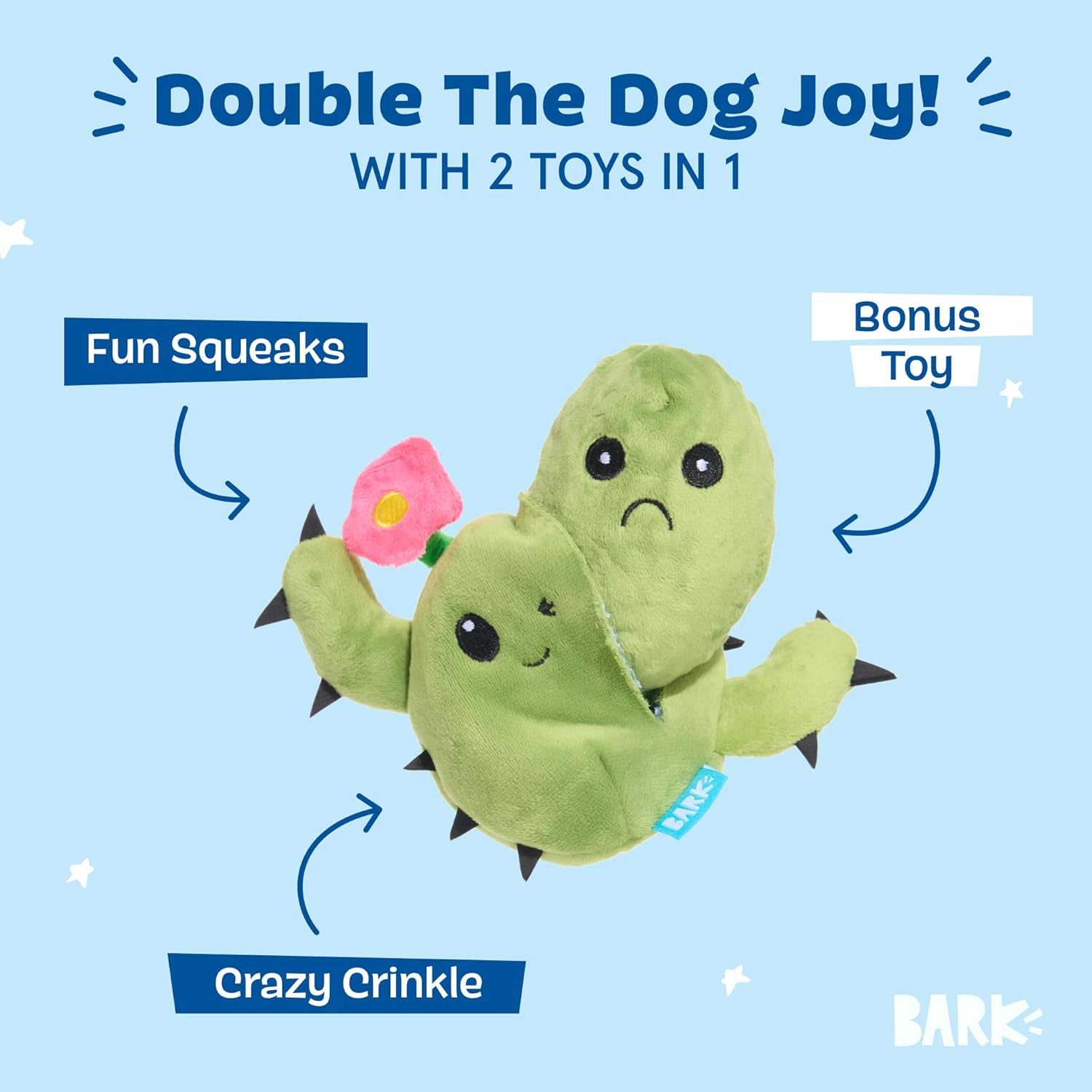 2 in 1 Interactive Plush Dog Toy - Rip and Reveal Toy for Dogs and Puppies - Stimulating Squeaky Pet Toys | Consuela Cactus (Small)