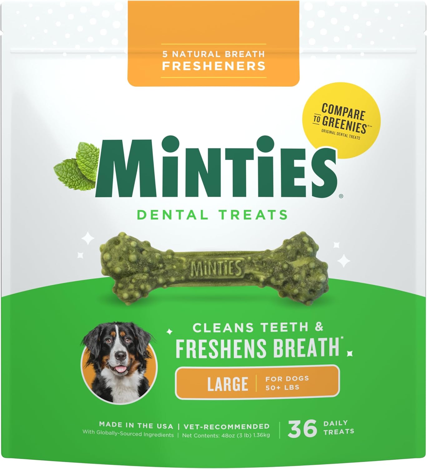Dental Chews for Dogs, 40 Count, Vet-Recommended Mint-Flavored Dental Treats for Medium Dogs 25-50 Lbs, Dental Bones Clean Teeth, Fight Bad Breath, and Removes Plaque and Tartar
