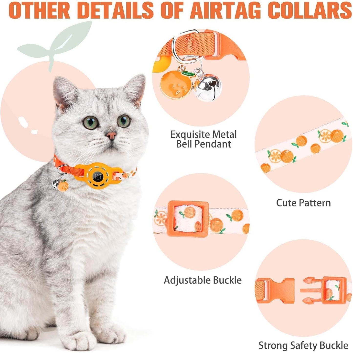 Airtag Cat Collar with Bells, Upgraded Safety Elastic Cat Collar with Airtag Cat Collar Holder, Anti-Lost Cat Collars for Girl Boy Cats, Anti-Suffocation Kitty Puppy Collars