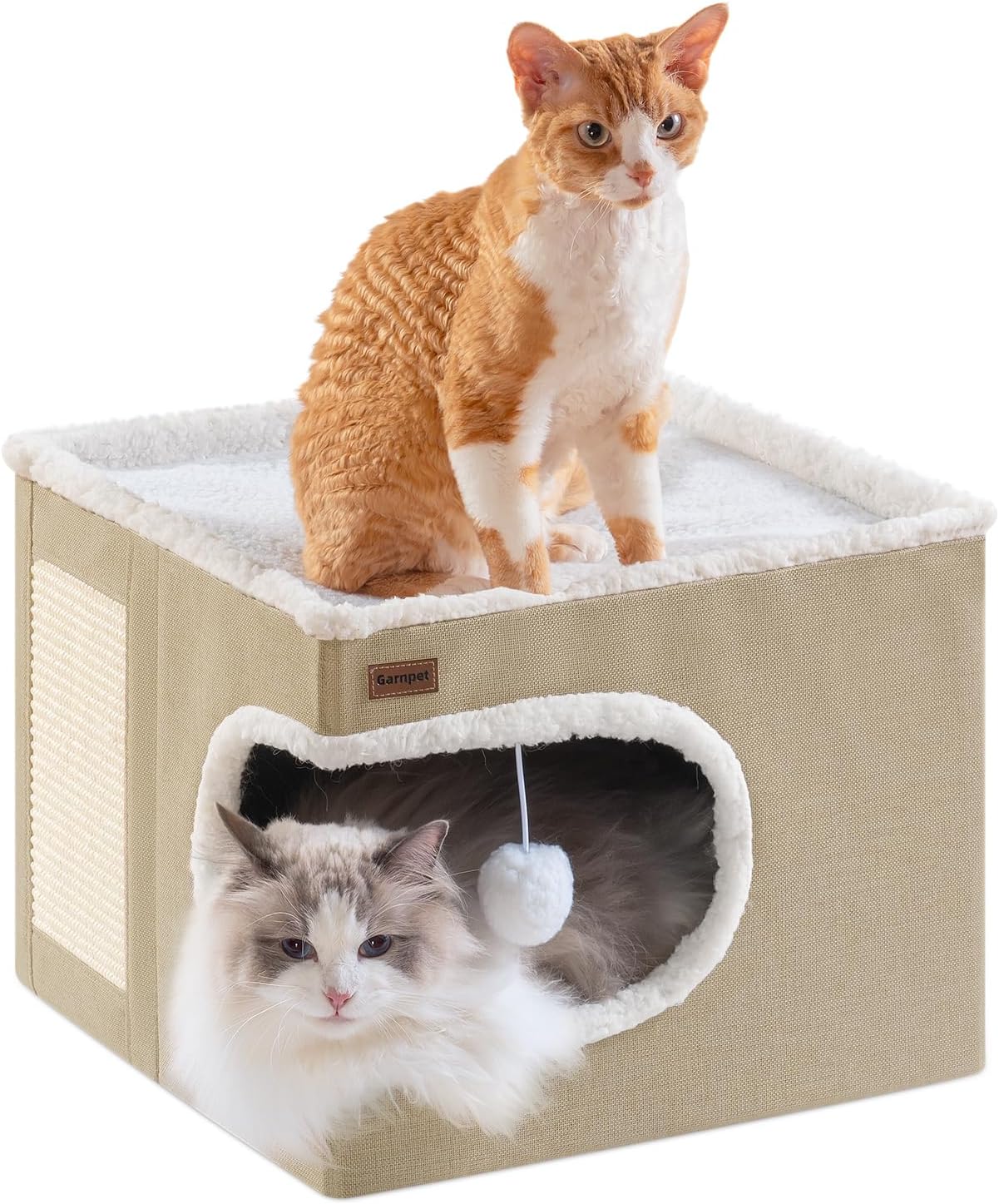 Cat Bed for Indoor Cats Cube House, Covered Cat Cave Beds & Furniture with Scratch Pad and Hideaway Tent, Cute Modern Cat Condo for Multi Small Pet Large Kitten Kitty, Green