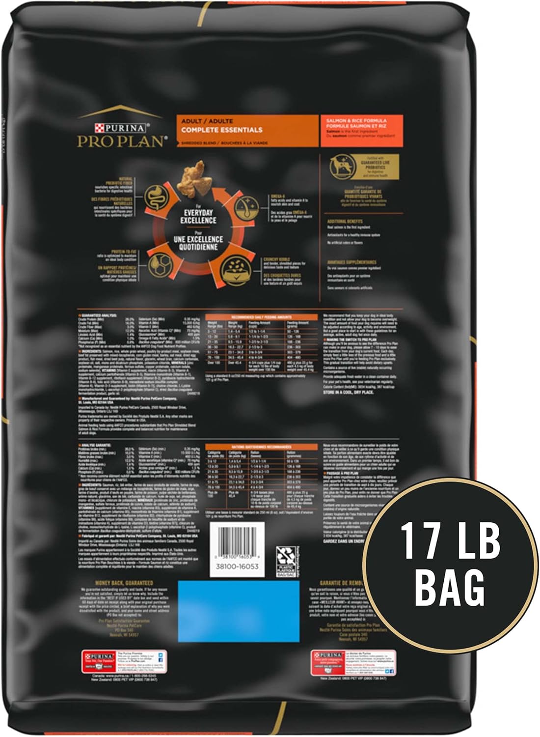 High Protein Dog Food with Probiotics for Dogs, Shredded Blend Salmon & Rice Formula - 17 Lb. Bag