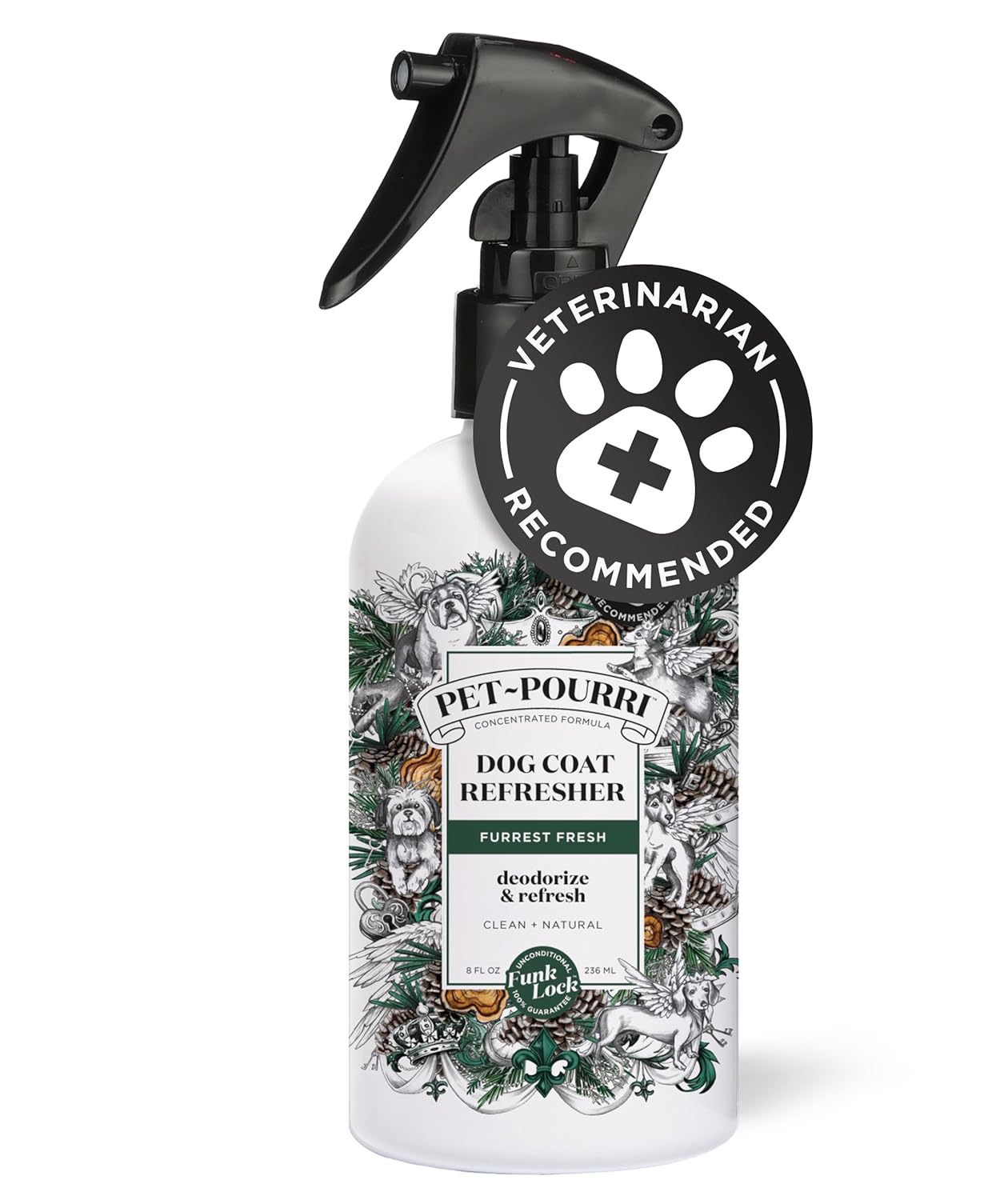 Furrest Fresh Dog Deodorizing Spray, 8 Fl Oz Grooming Perfume for Dog Coat, Pet Odor Neutralizer with Essential Oils, Vet Recommended, Paraben & Sulfate-Free Fir, Amber, & Cedarwood Scent