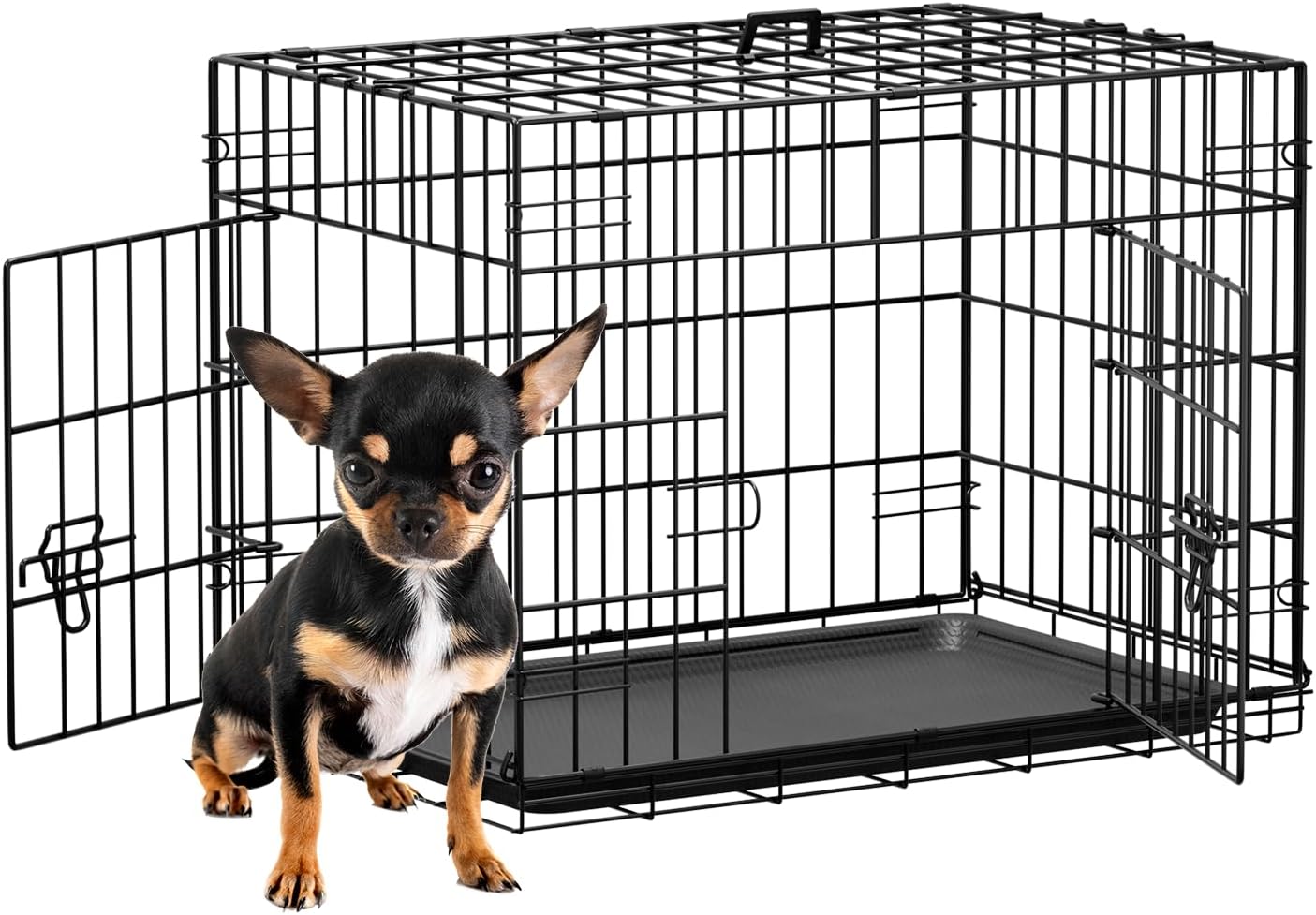 Dog Crate 36Inch Dog Cage Foldable Metal Kennel with Leakproof Tray Foldable Design Indoor Outdoor Use for Medium Dogs,Black