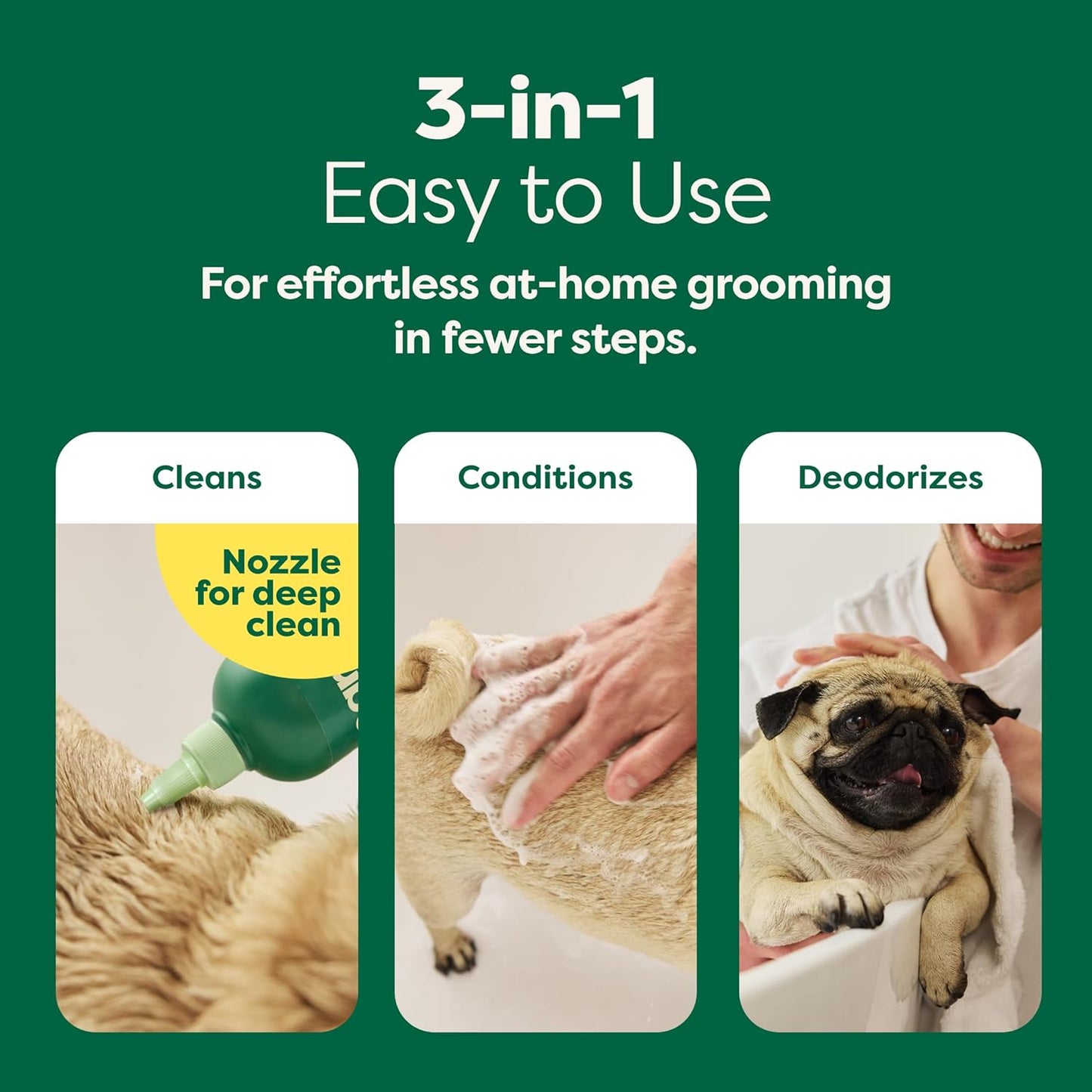 3-In-1 Soothing Dog Shampoo and Conditioner, Deodorizing Oatmeal Shampoos for Dogs and Puppies, Great for Smelly Pets, White Tea and Basil Scent, 16 Oz