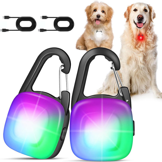 2 Pack LED Rechargeable Safety Dog Collar Light Clip with 4 Modes, Waterproof, Great for Night Walking