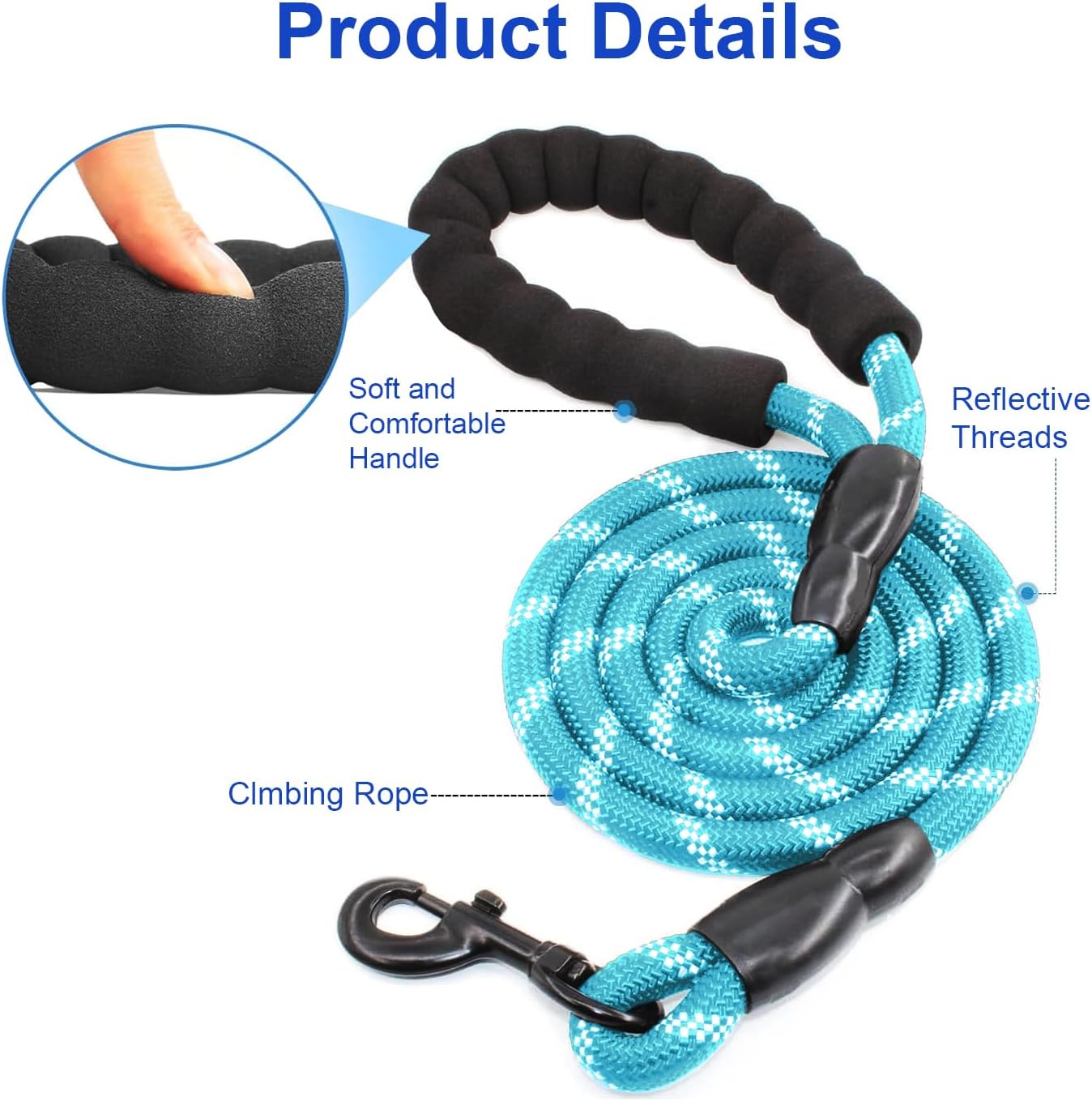 Double Dog Leash, Dual Dog Leash, 360° Swivel Tangle Free Bungee Walking Training for Large Medium Dogs, Shock Absorbing Bungee Reflective for Two Dogs, 18~123 Lbs, Blue