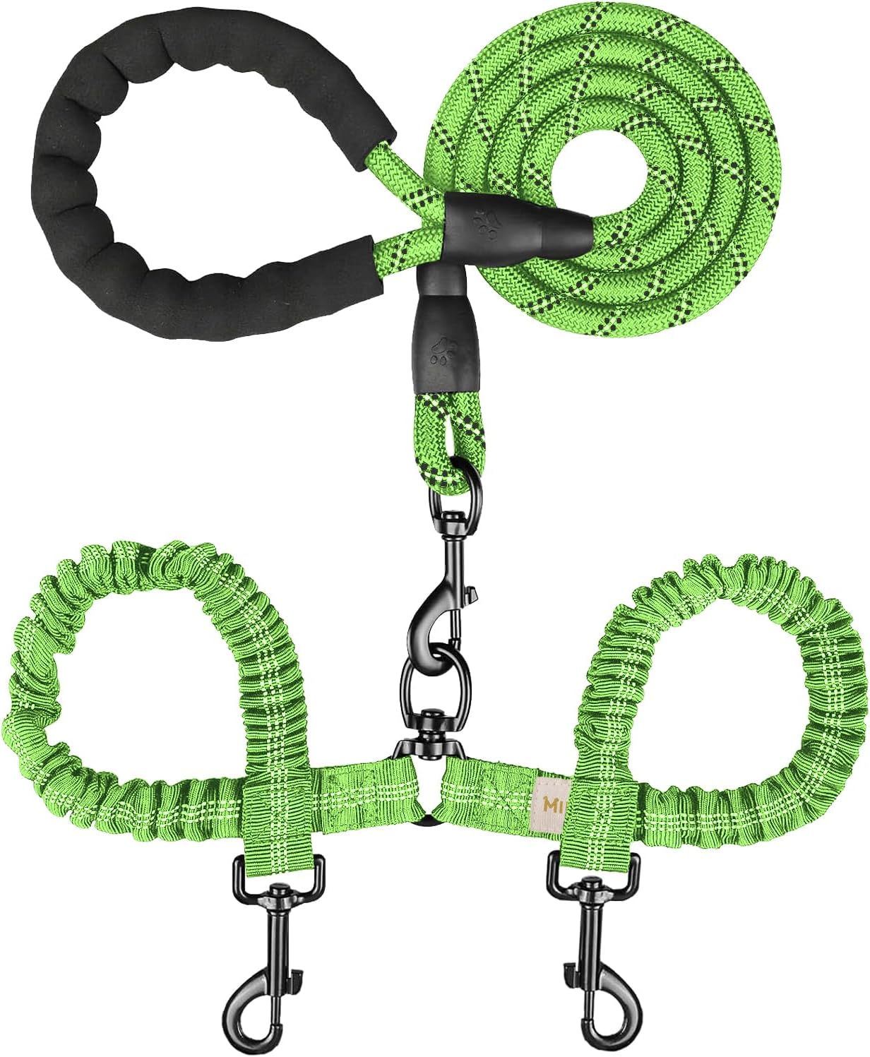 Double Dog Leash, Dual Dog Leash, 360° Swivel Tangle Free Bungee Walking Training for Large Medium Dogs, Shock Absorbing Bungee Reflective for Two Dogs, 18~123 Lbs, Blue