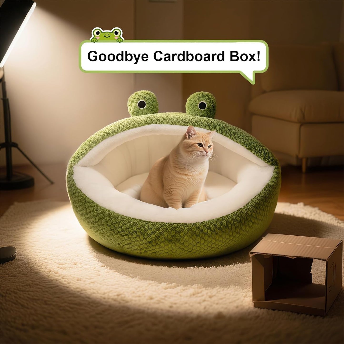 Cute Cat Beds Kitten Beds, Soft Small Dog Beds, Washable Pet Beds for Puppy and Kitty, Funny Frog Cat Cave, 23 Inches