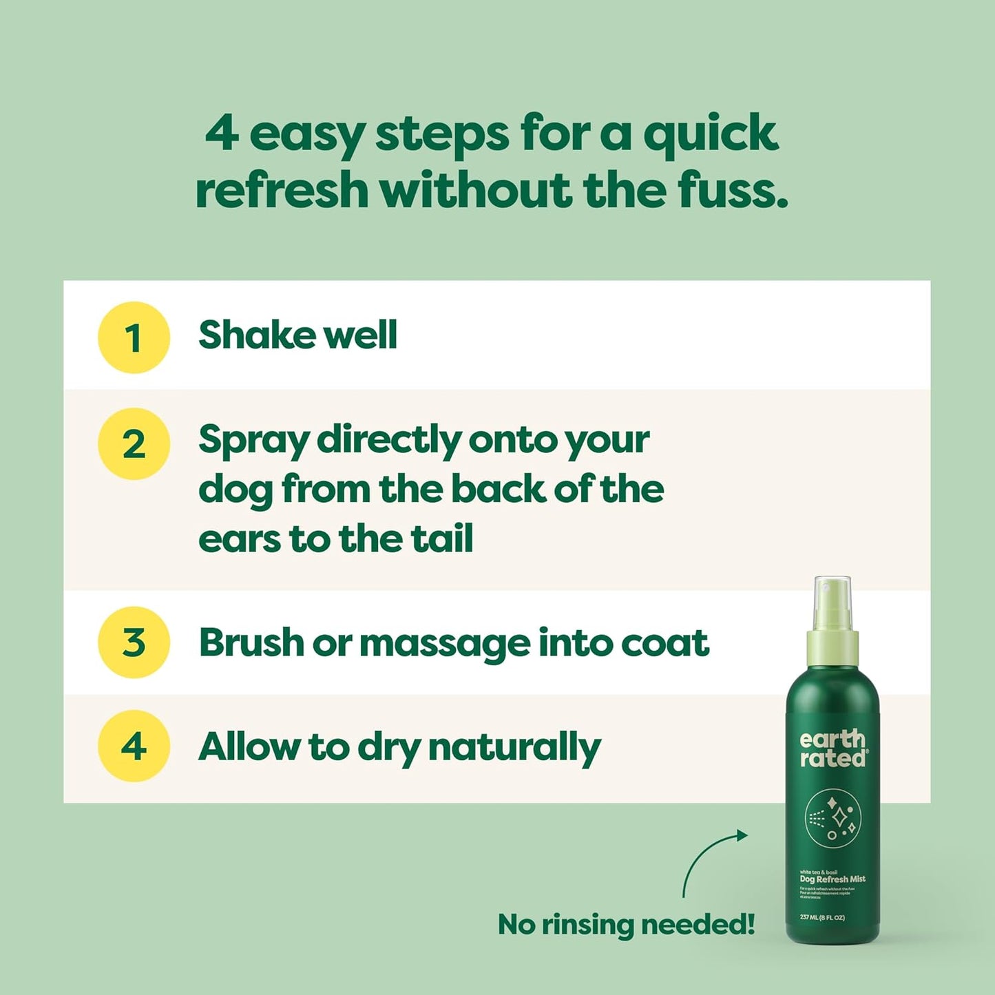 Dog Deodorizing Conditioner Spray, for All Coat Types, Refreshing White Tea & Basil Scent, 8 Oz