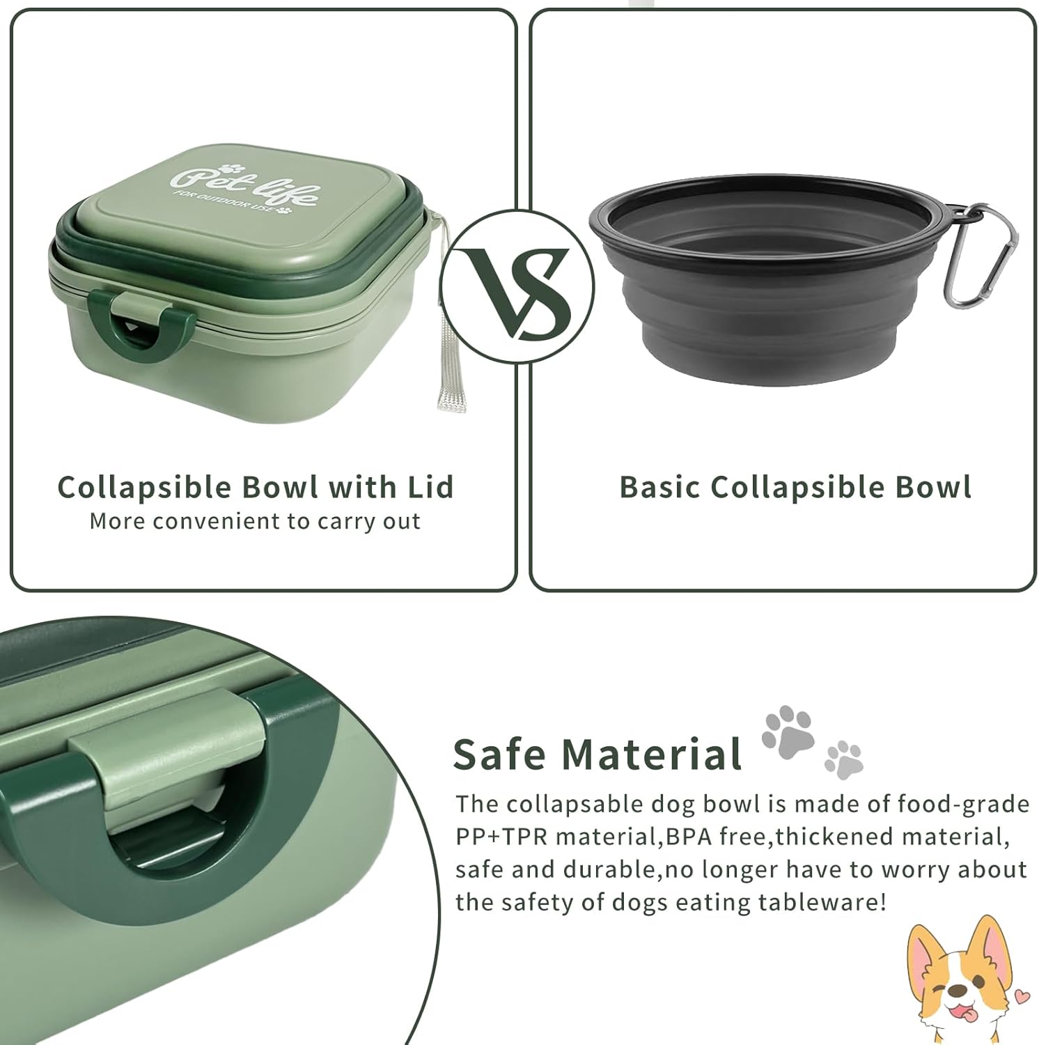 Collapsible Dog Bowls, Travel Water Bowl for Dogs, 2-In-1 Portable Food and Water Feeder - Travel Dog Bowls with Lid for Walking, Traveling, Camping and Hiking