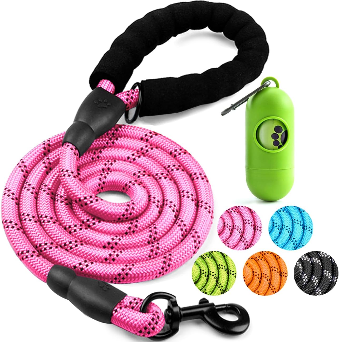 Dog Leash 6 FT Heavy Duty - Comfortable Padded Handle - 1/2 Inch Reflective Dog Leash for Medium Large Dogs with Poo Bag Dispenser