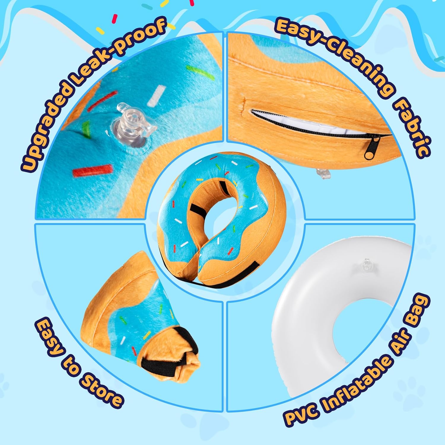 Donut Inflatable Collar for Dogs and Cats, Soft Recovery Dog Cone after Surgery, Protective Pet Neck Cone for Small, Medium, Large Dogs, Not Block Vision (Blue, M)