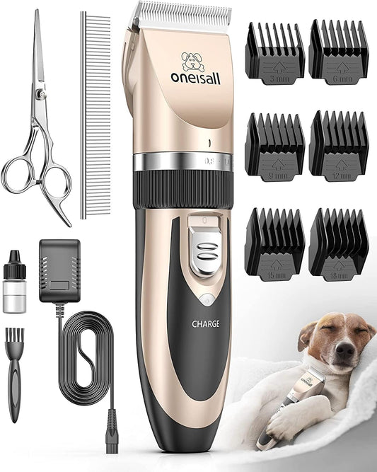 Dog Clipper Low Noise, Dog Grooming Kit with Rechargeable, Pet Shaver Cordless Electric Quiet Hair Clipper Set for Dogs Cats Pets(Gold)