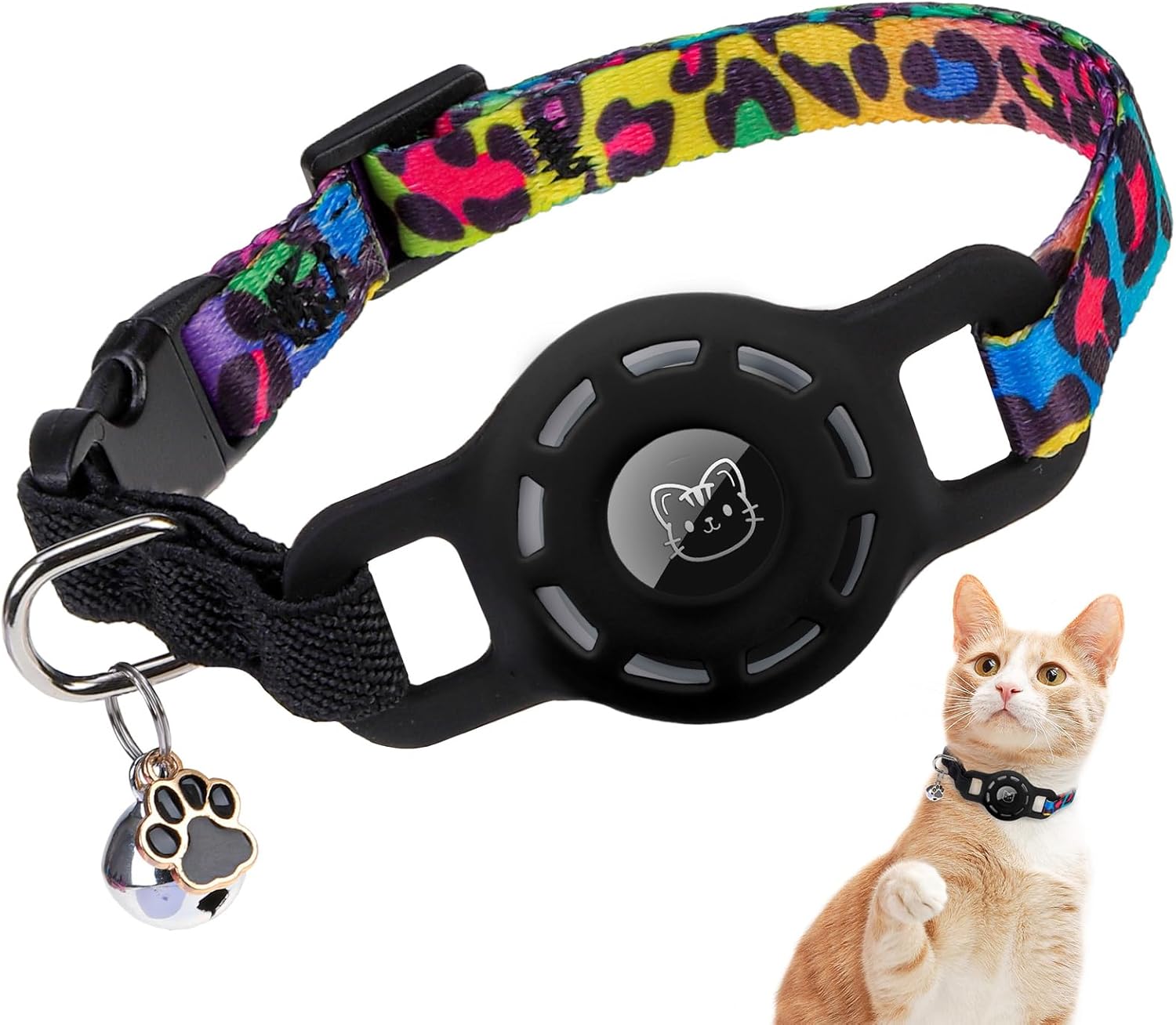 Airtag Cat Collar with Bells, Upgraded Safety Elastic Cat Collar with Airtag Cat Collar Holder, Anti-Lost Cat Collars for Girl Boy Cats, Anti-Suffocation Kitty Puppy Collars