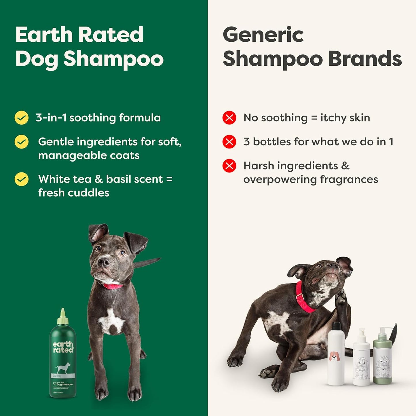 3-In-1 Soothing Dog Shampoo and Conditioner, Deodorizing Oatmeal Shampoos for Dogs and Puppies, Great for Smelly Pets, White Tea and Basil Scent, 16 Oz