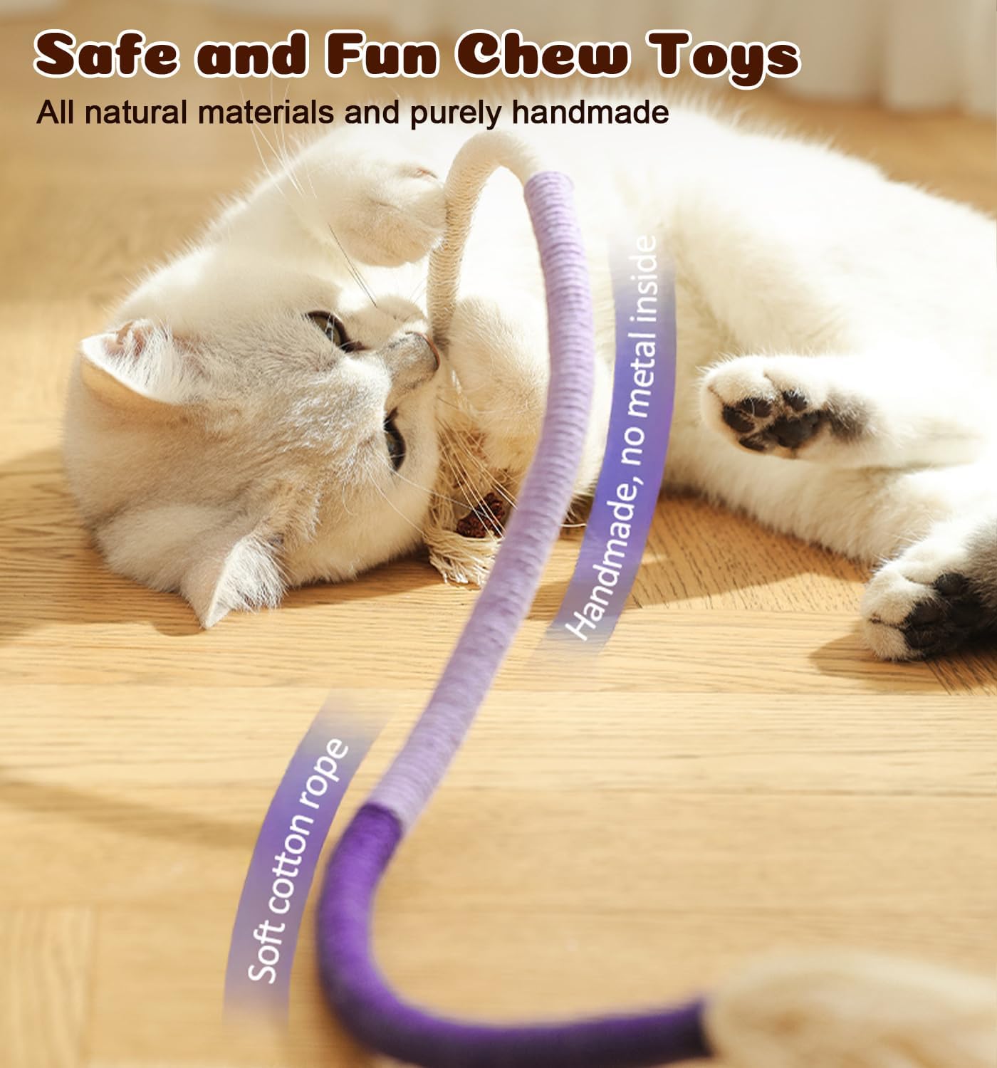 Cat Chew Ropes 4Pcs, Cat Toys for Indoor Cats with Refillable Natural Catnip, Safe Teeth Cleaning Chew Toys(19.5 Inches)