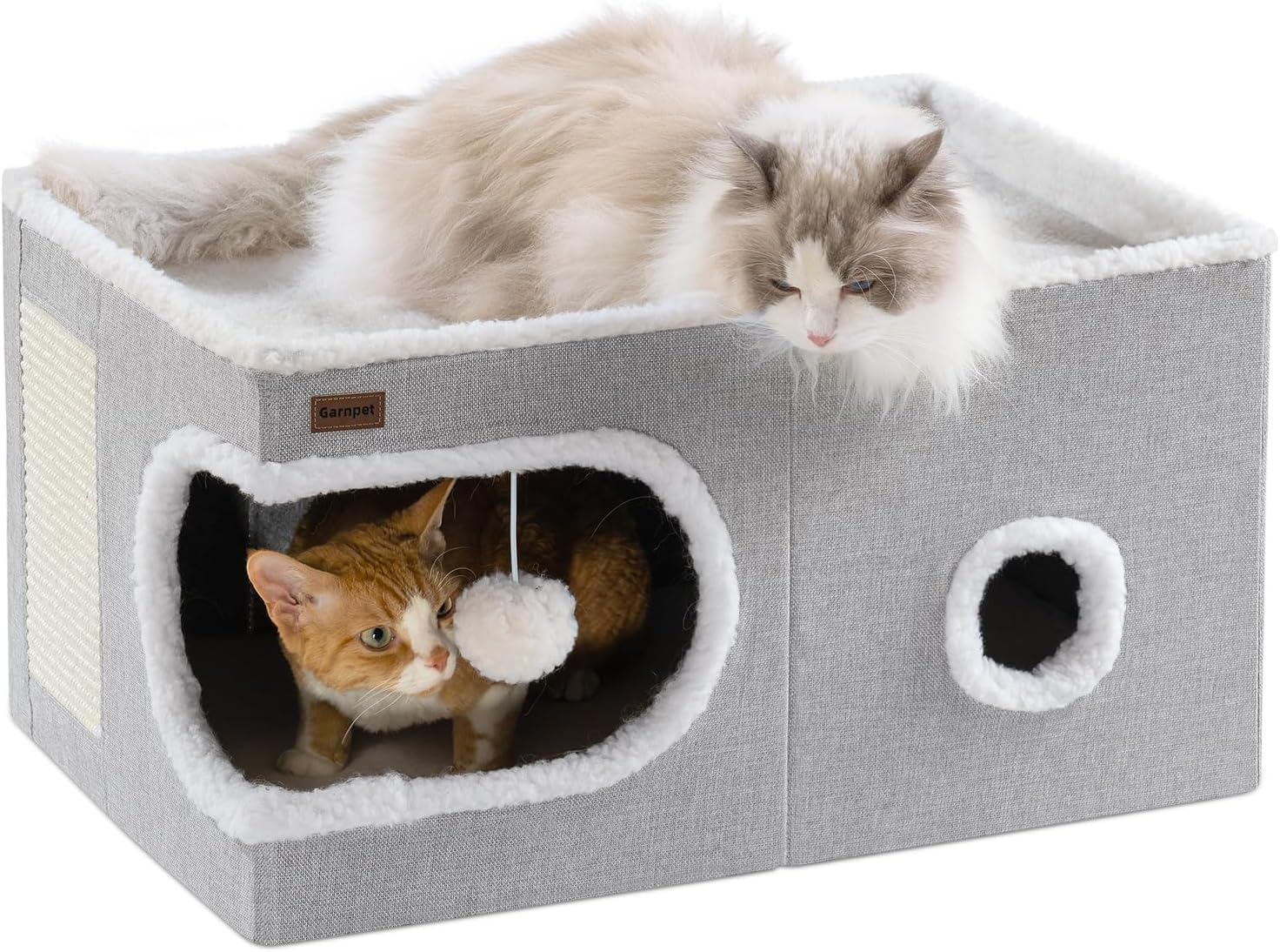 Cat Bed for Indoor Cats Cube House, Covered Cat Cave Beds & Furniture with Scratch Pad and Hideaway Tent, Cute Modern Cat Condo for Multi Small Pet Large Kitten Kitty, Green