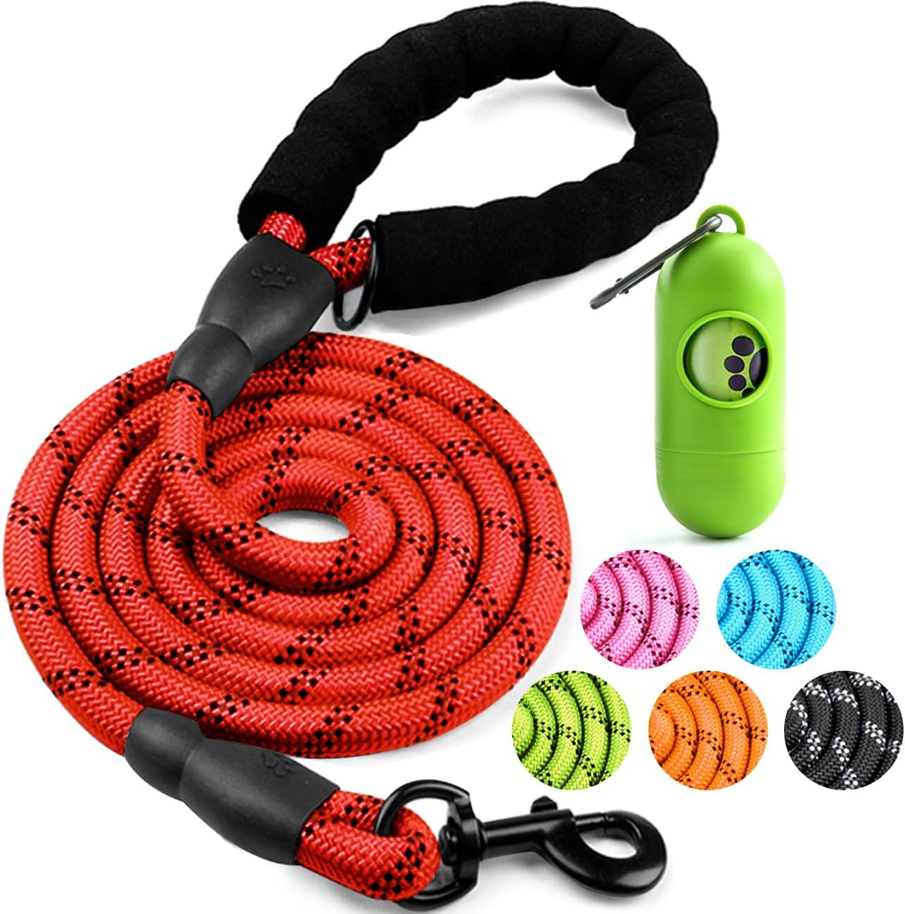 Dog Leash 6 FT Heavy Duty - Comfortable Padded Handle - 1/2 Inch Reflective Dog Leash for Medium Large Dogs with Poo Bag Dispenser