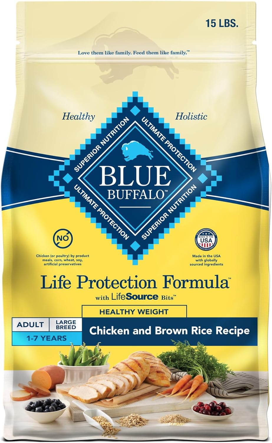 Life Protection Formula Adult Dry Dog Food, Helps Build and Maintain Strong Muscles, Made with Natural Ingredients, Chicken & Brown Rice Recipe, 15-Lb. Bag