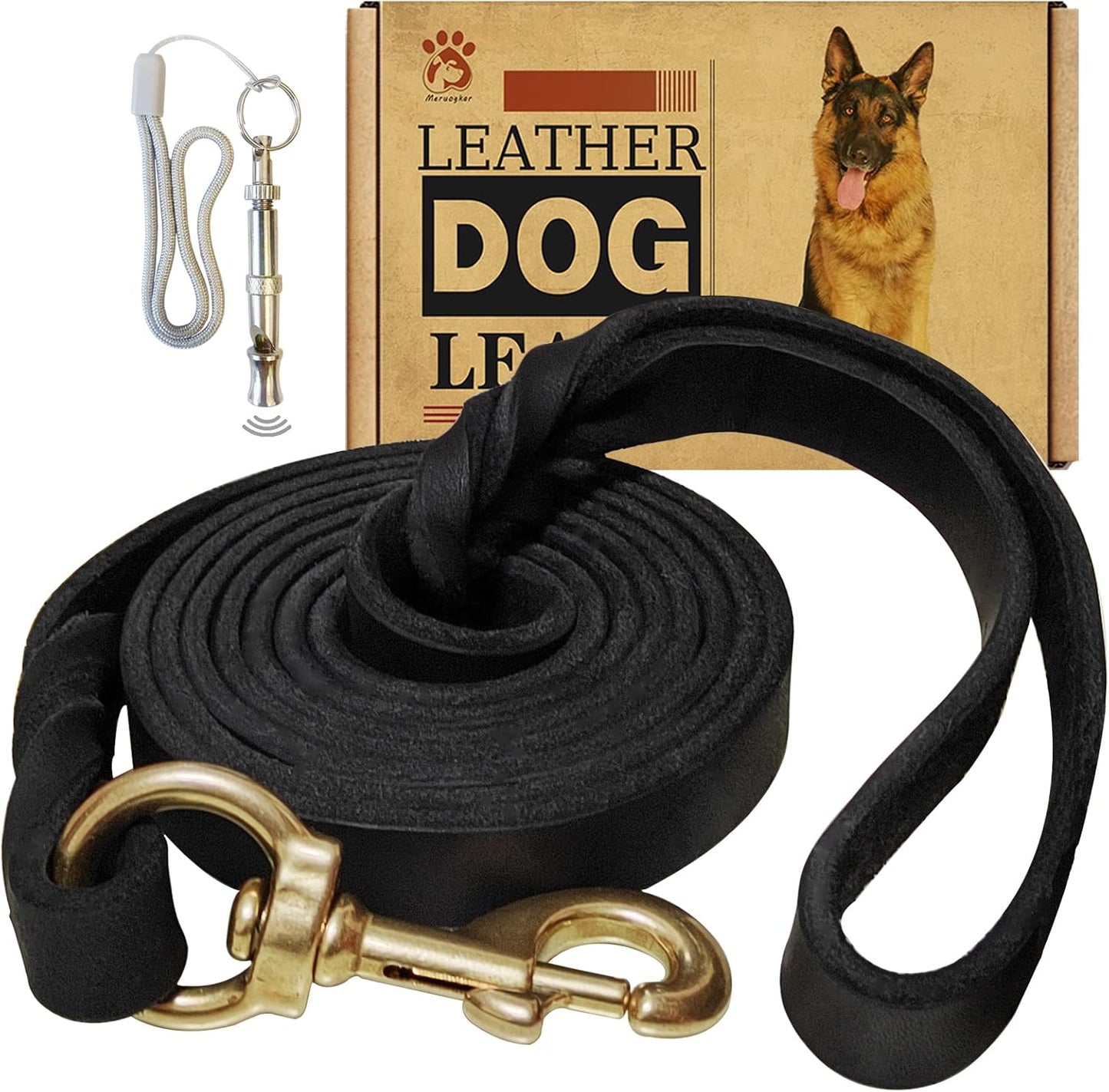 Leather Dog Leash 6Ft X 3/4 Inch,Strong Heavy Duty Genuine Leather Braided Dog Training Leash, Soft and Comfortable Leather Leash for Large Dogs, Medium Small Dogs (Brown, 6Ft*3/4In)