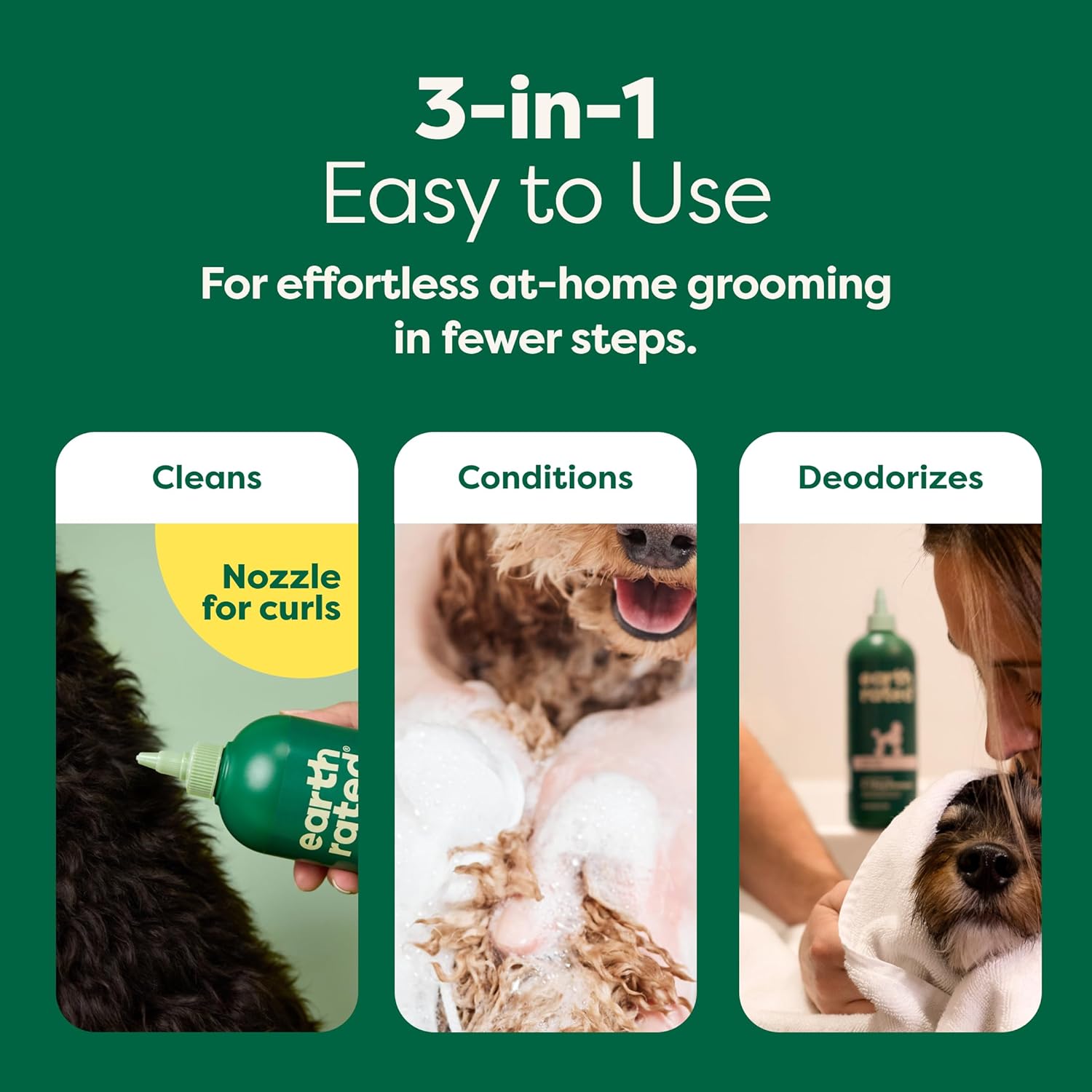 3-In-1 Detangling Dog Shampoo and Conditioner, Deodorizing Oatmeal Shampoos for Dogs and Puppies, Great for Smelly Pets, White Tea and Basil Scent, 16 Oz