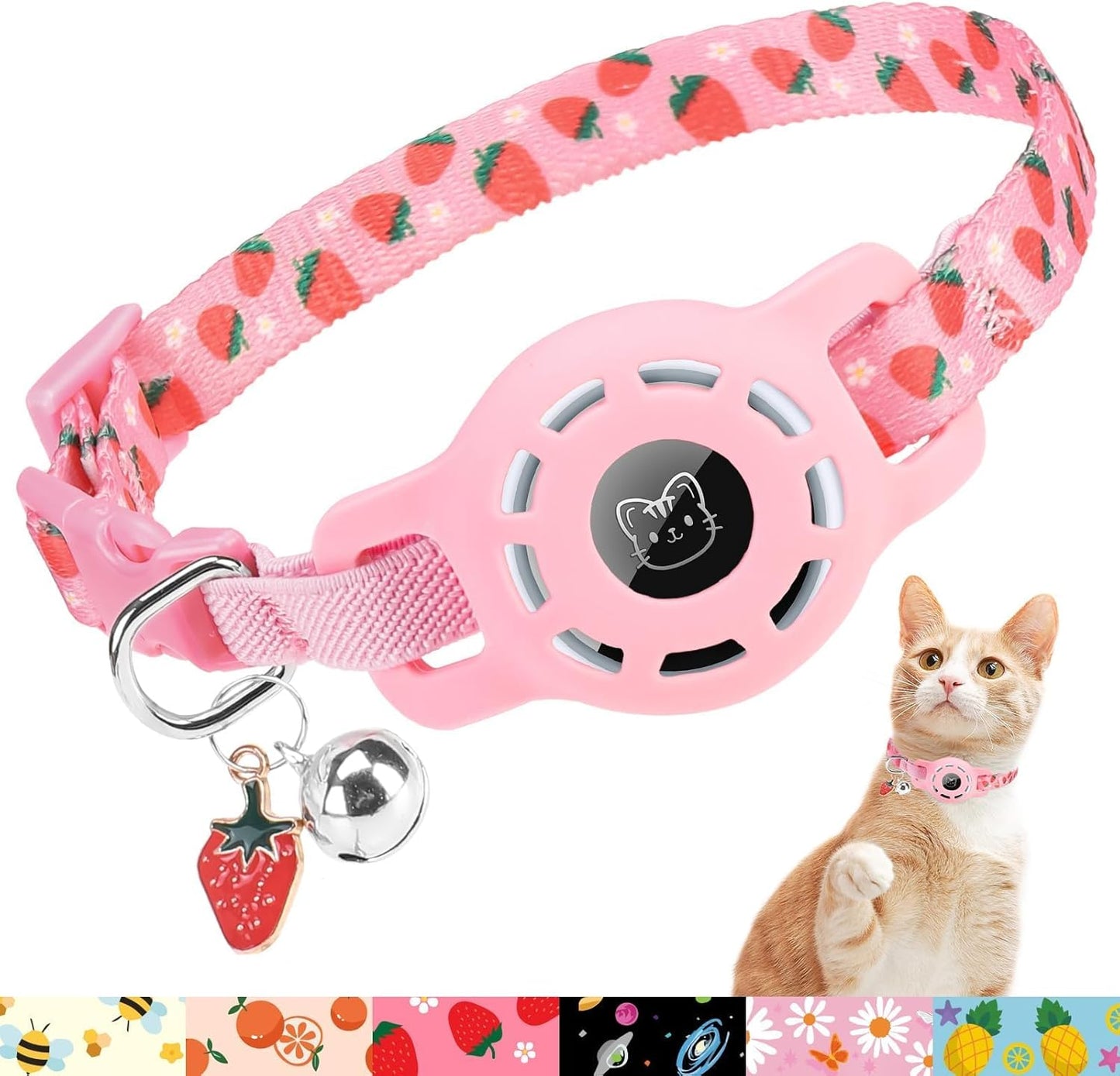 Airtag Cat Collar with Bells, Upgraded Safety Elastic Cat Collar with Airtag Cat Collar Holder, Anti-Lost Cat Collars for Girl Boy Cats, Anti-Suffocation Kitty Puppy Collars