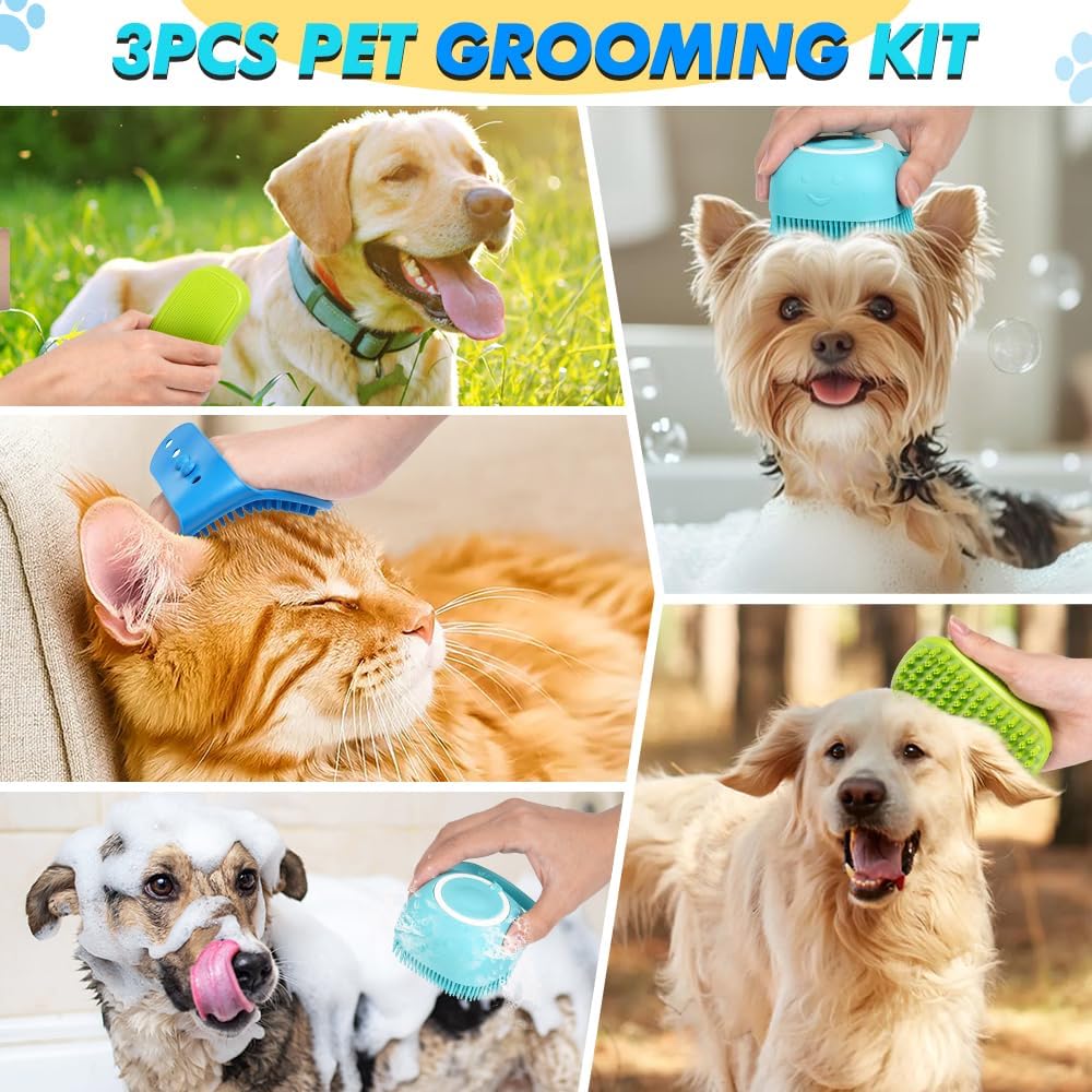 3PCS Dog Bath Brush | Dog Scrubber for Bath | Dog Shampoo Brush