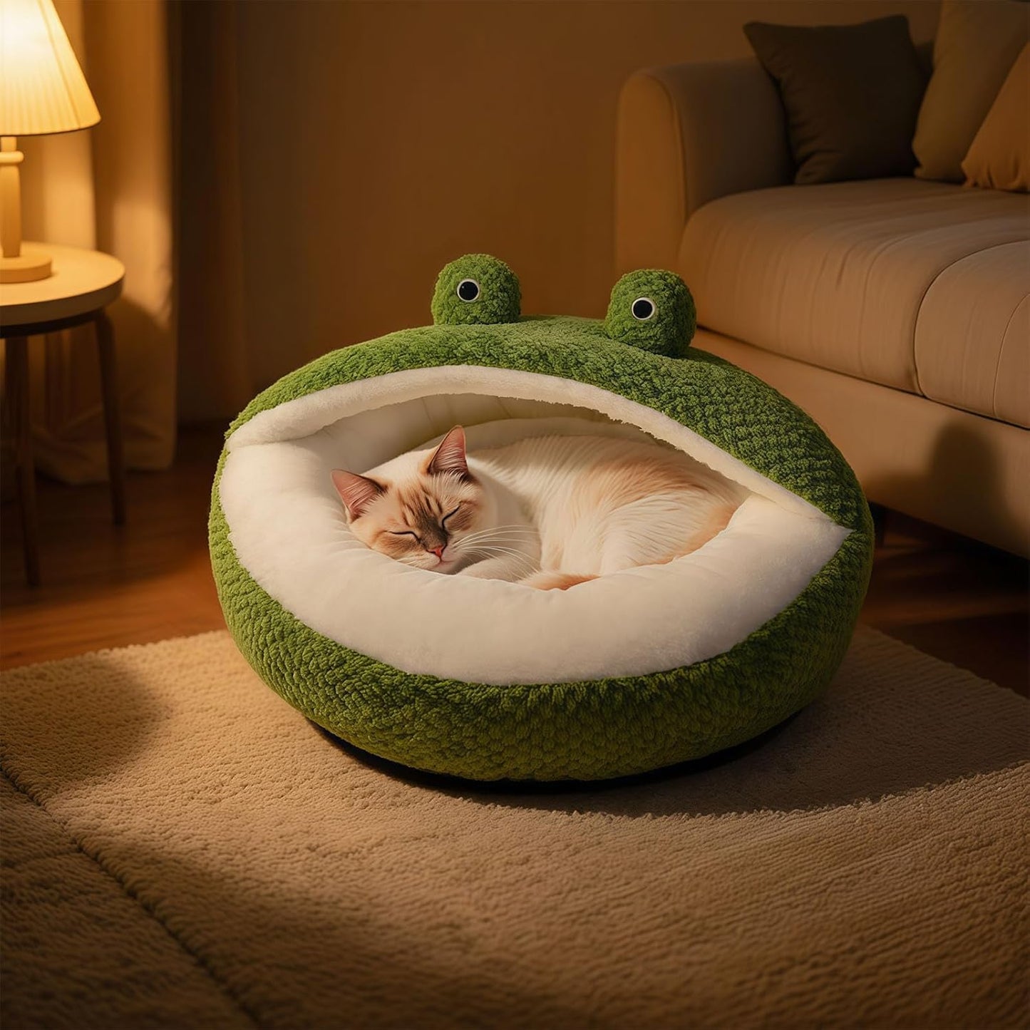 Cute Cat Beds Kitten Beds, Soft Small Dog Beds, Washable Pet Beds for Puppy and Kitty, Funny Frog Cat Cave, 23 Inches