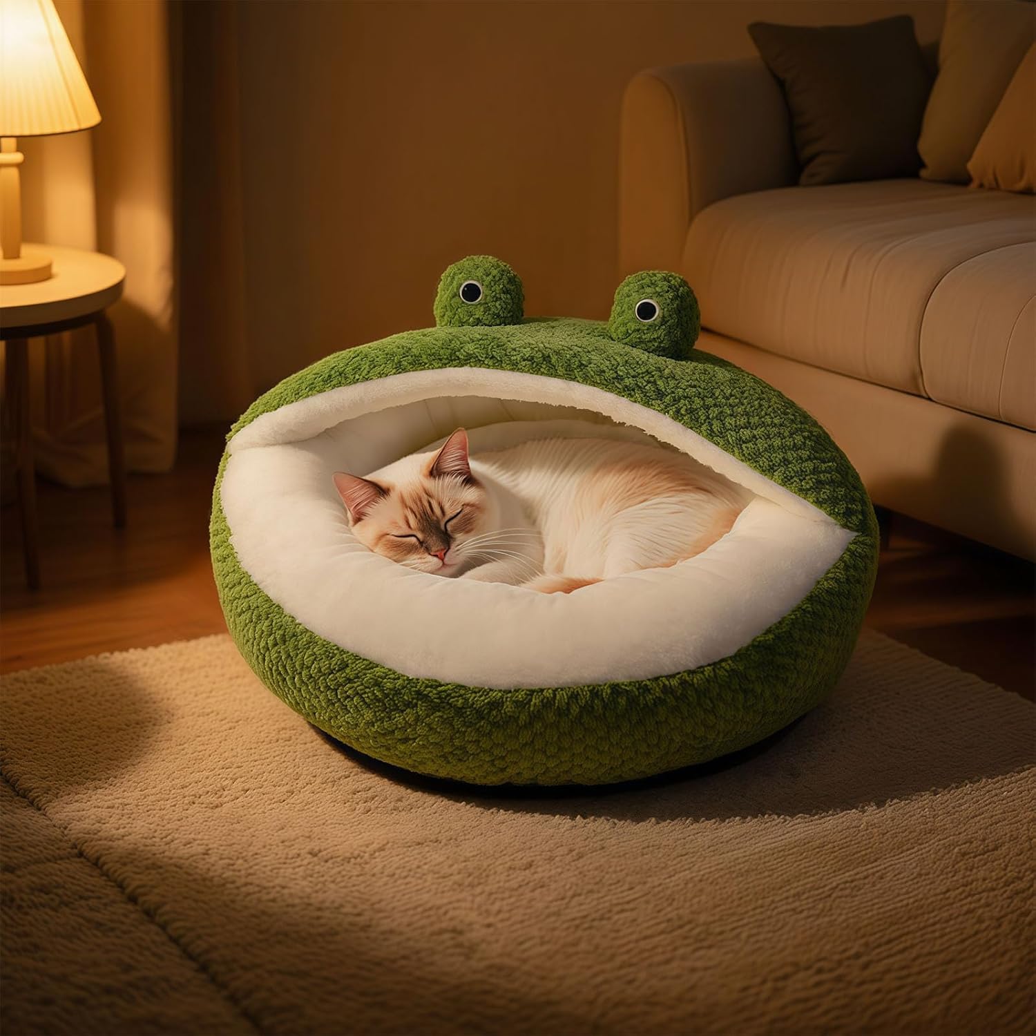 Cute Cat Beds Kitten Beds, Soft Small Dog Beds, Washable Pet Beds for Puppy and Kitty, Funny Frog Cat Cave, 23 Inches