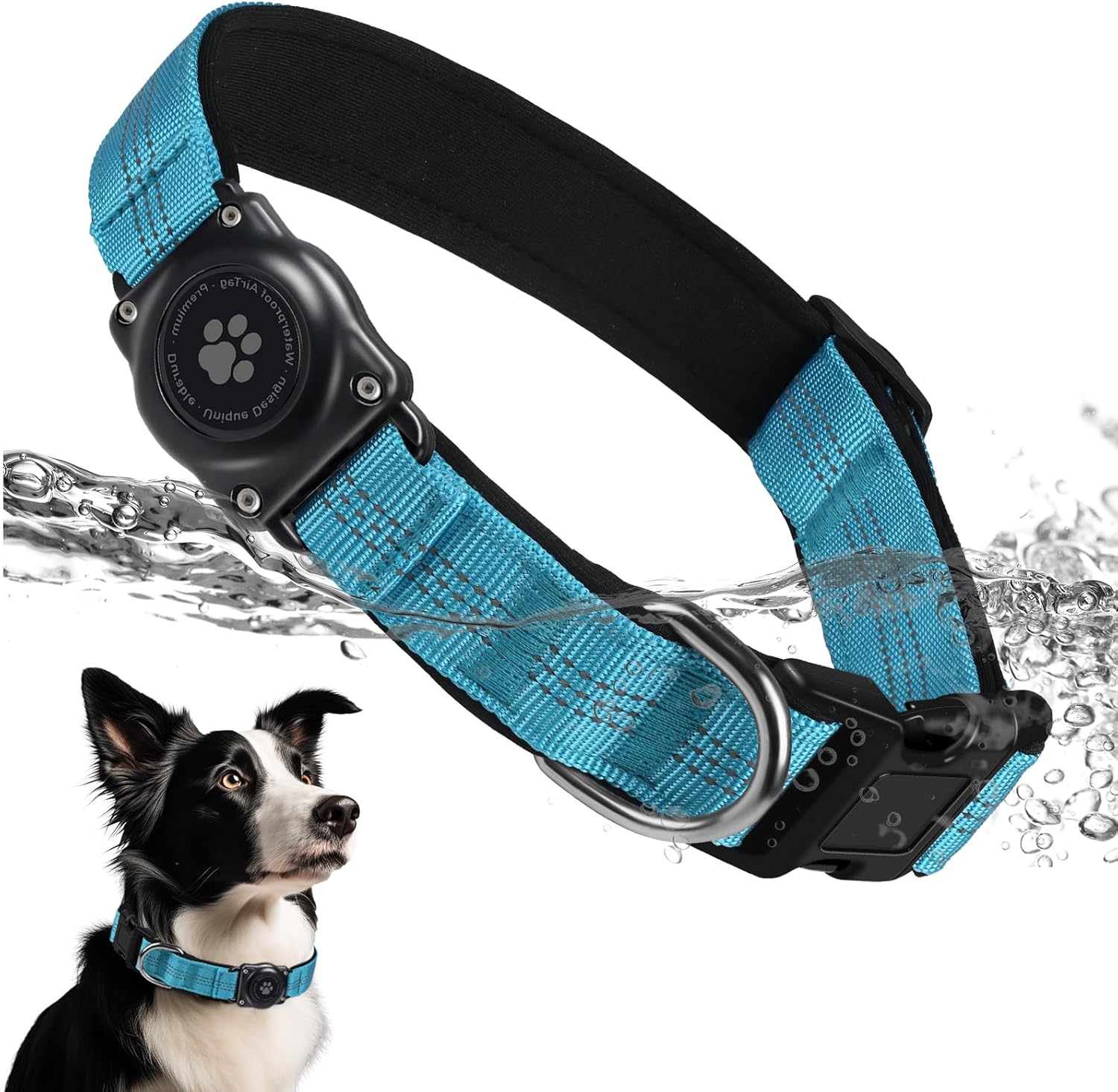 Airtag Dog Collar - 100% Waterproof Air Tag Dog Collar Holder for Apple Airtag, Reflective, Soft Padded, Everlasting, GPS Dog Collar for Small Medium Large Dogs (Teal, L)