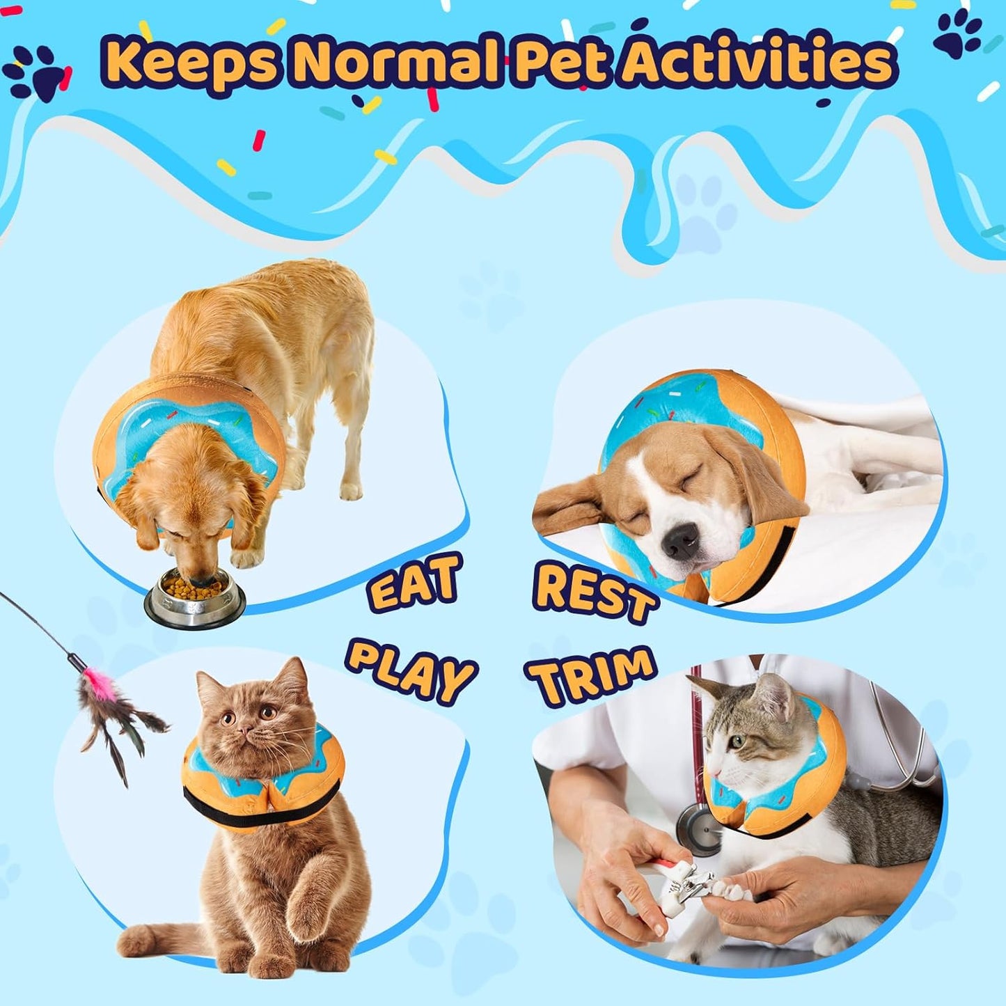 Donut Inflatable Collar for Dogs and Cats, Soft Recovery Dog Cone after Surgery, Protective Pet Neck Cone for Small, Medium, Large Dogs, Not Block Vision (Blue, M)