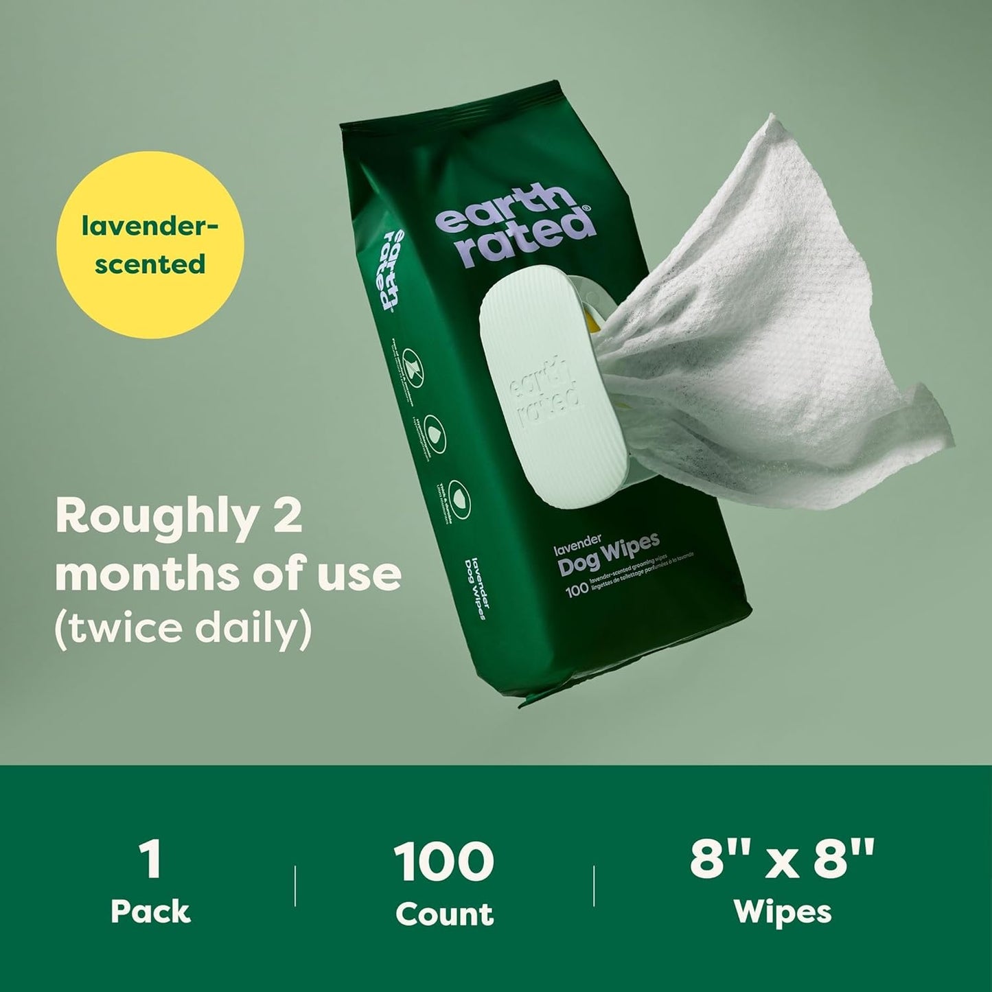 Dog Wipes, Hypoallergenic, Cleaning and Hydrating, for Grooming Paws, Body and Butt, Lavender Scented, 100 Count