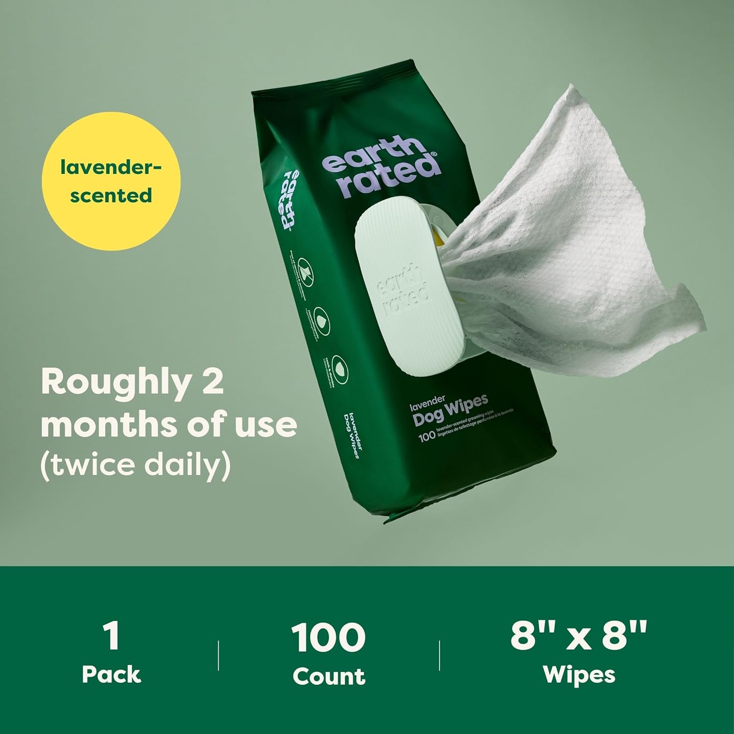Dog Wipes, Hypoallergenic, Cleaning and Hydrating, for Grooming Paws, Body and Butt, Lavender Scented, 100 Count