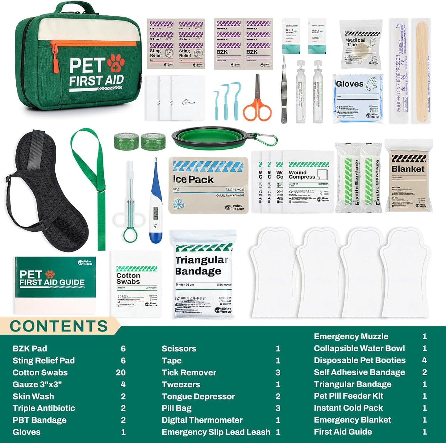 Pet First Aid Kit, Emergency Medical Supplies for Dogs & Cats, Safety Essentials Pack with Thermometer, Disposable Booties for Home, Hiking, Traveling & Camping