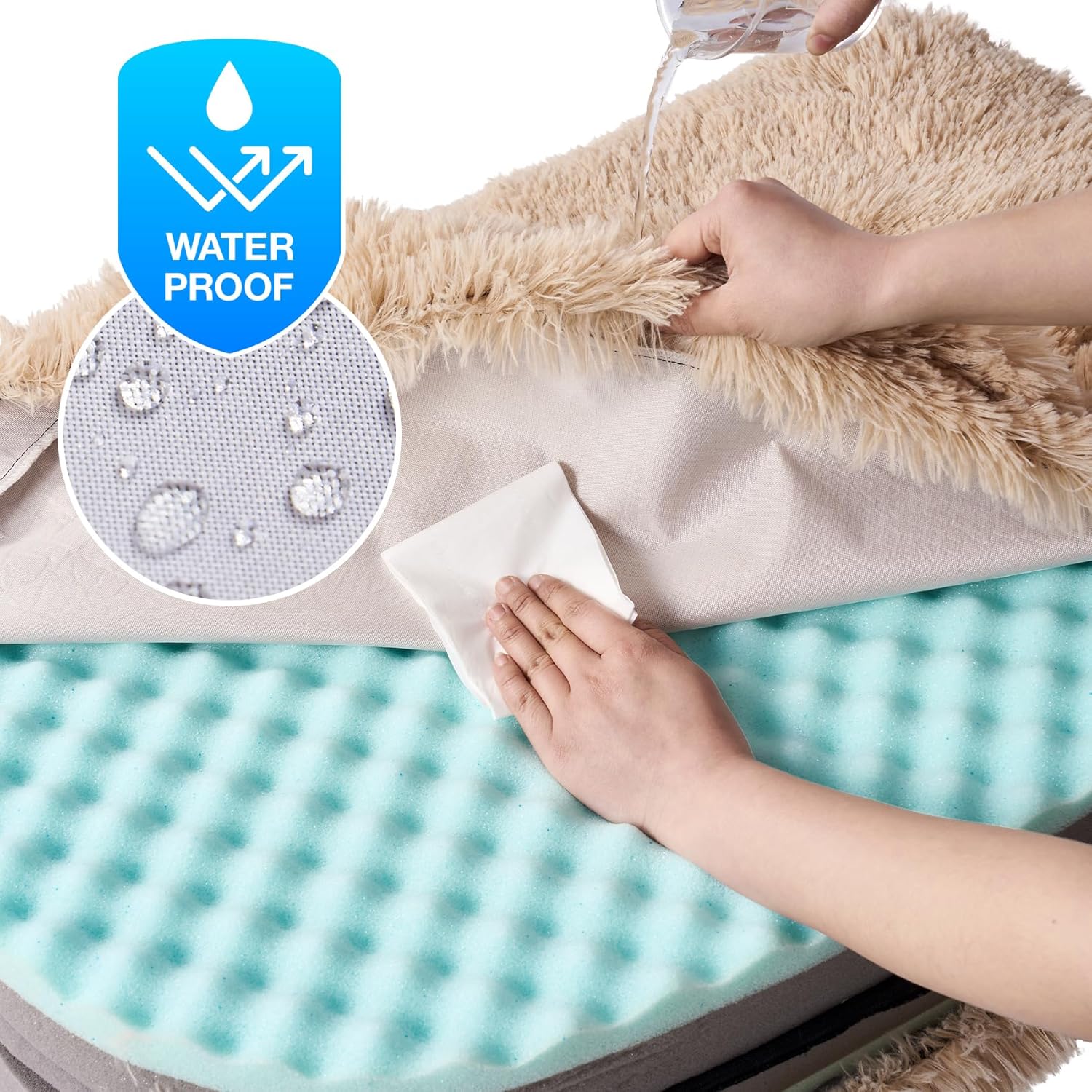 Foldable XXL Dog Bed for Large Sized Dog, 54"X38"X7.5" Faux Fur Fluffy Pet Couch Bed, Orthopedic Calming Memory Foam Big Pet Bed, Washable Pet Sofa Bed with Non-Slip Bottom, Camel