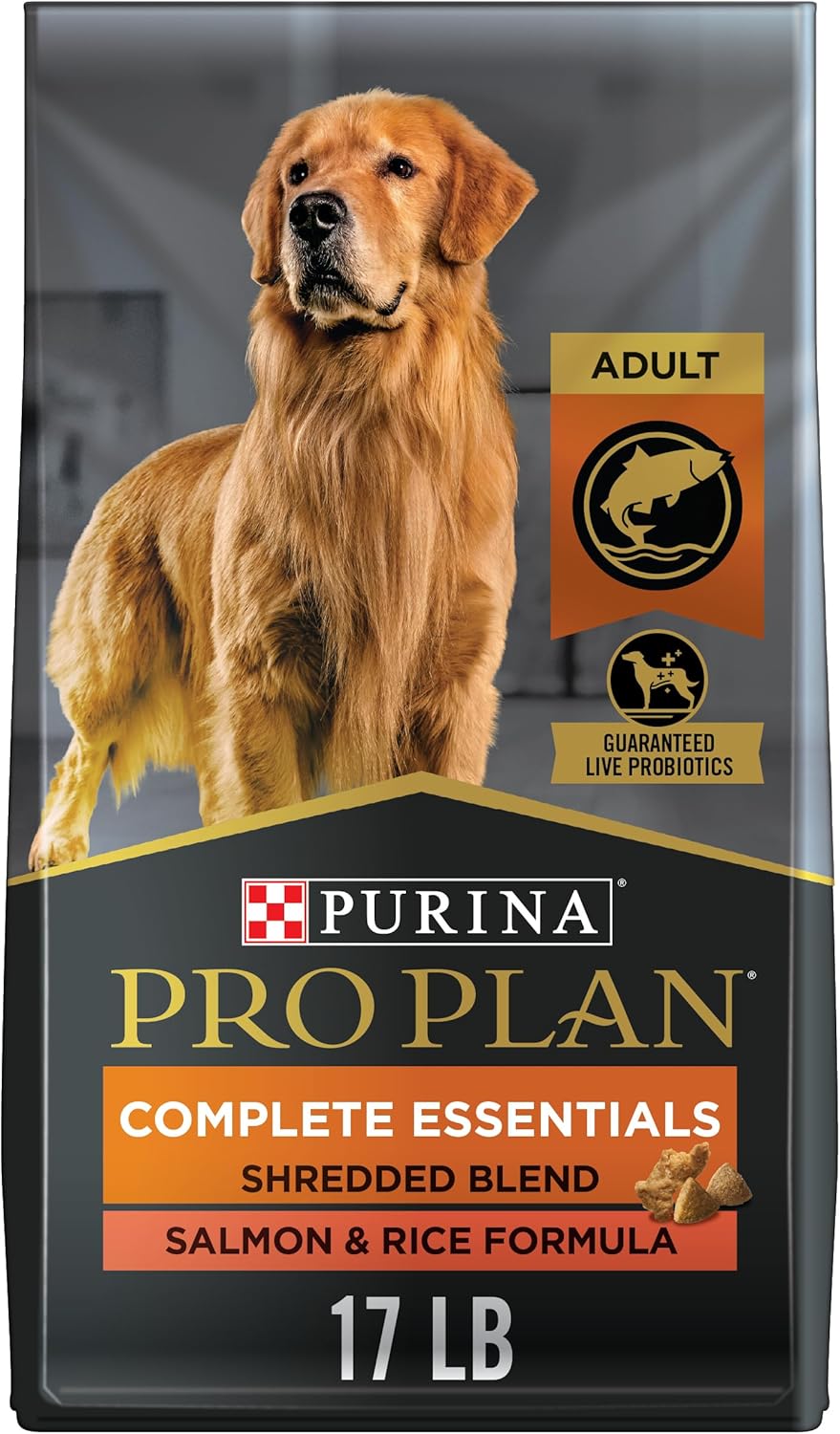 High Protein Dog Food with Probiotics for Dogs, Shredded Blend Salmon & Rice Formula - 17 Lb. Bag