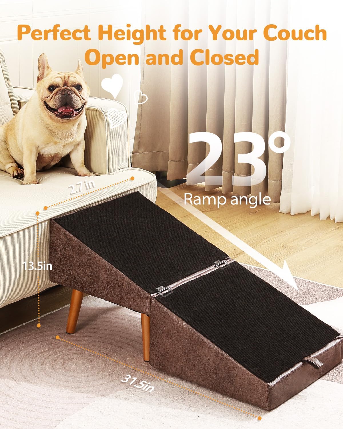 Dog Stairs for Small Dogs and Cats, Dog Ramp for Couch and Bed, Foldable 2-In-1 Wooden Pet Steps for Puppy, Split Ottoman Design
