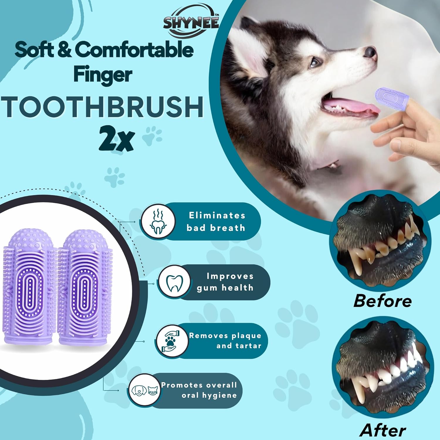 8Pcs Dog Grooming Kit - Dog Shampoo Brush | Washing Gloves | Adjustable Dog Bath Brush | DOG Paw Cleaner | 2X 360 Toothbrush | Scrubber with Handle for Bath & Massage - a Complete Pet Grooming Kit