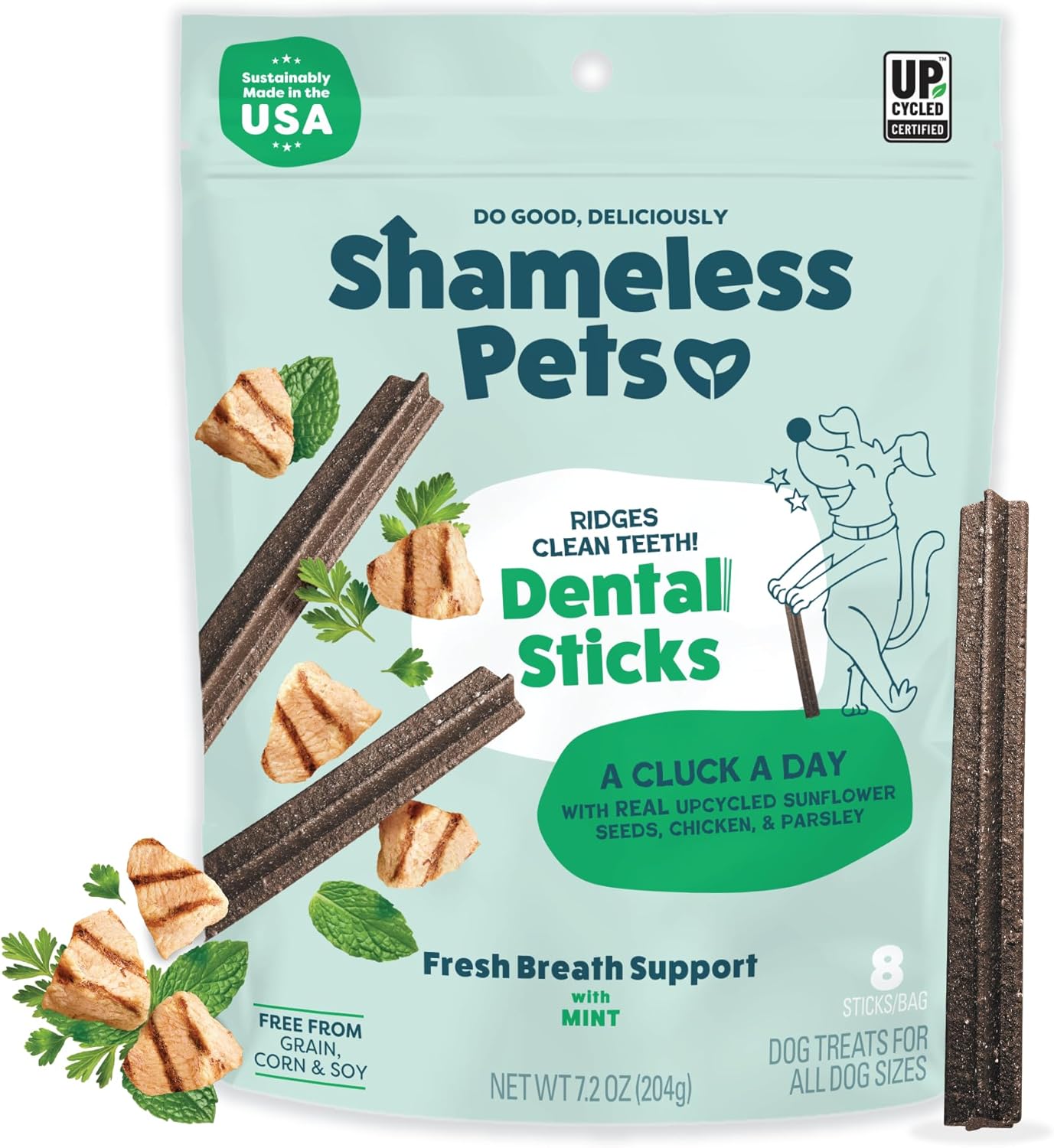Dental Treats for Dogs, a Cluck a Day (32 Sticks) - Supports Digestion for Teeth Cleaning & Fresh Breath - Dog Bones Dental Chews Free from Grain, Corn & Soy